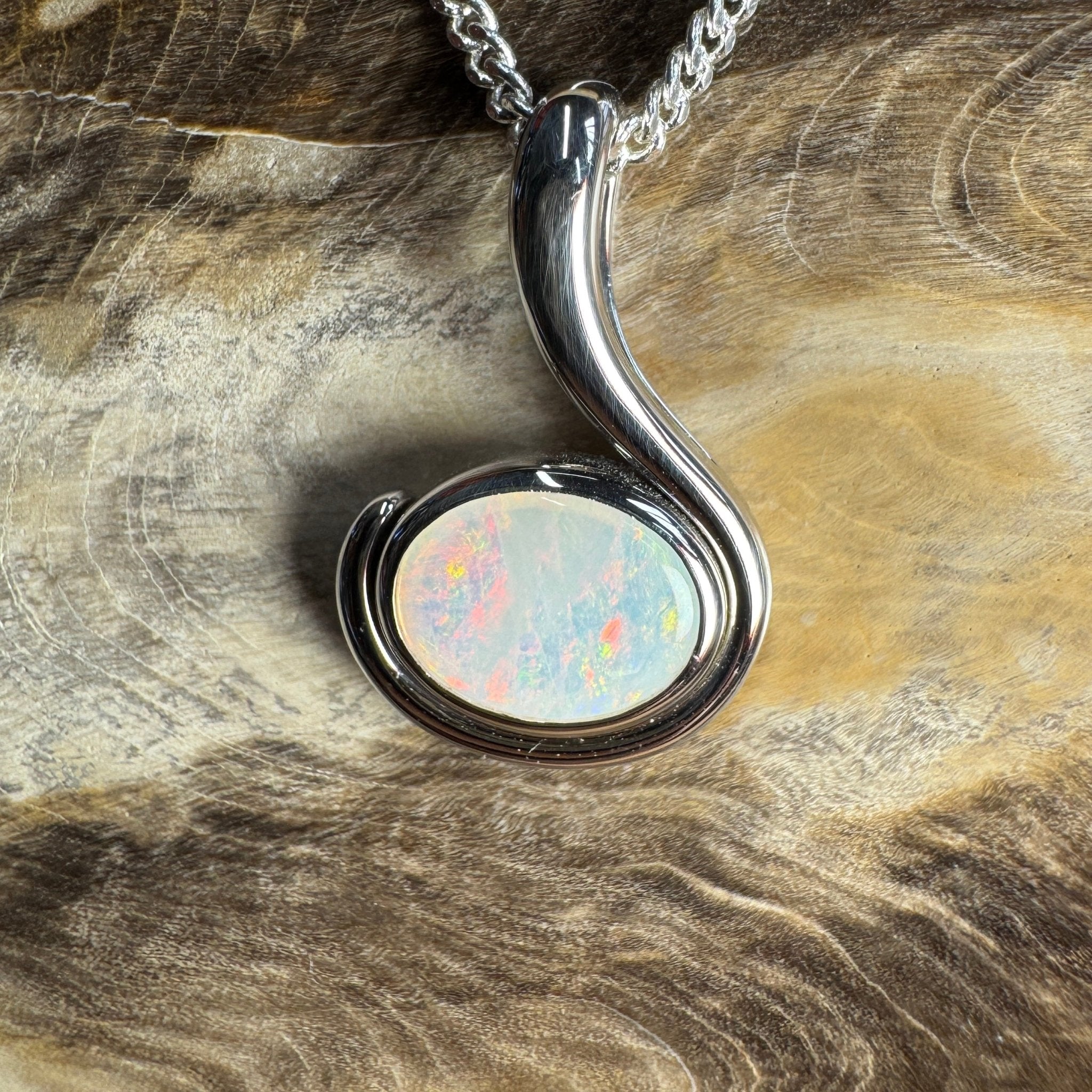 Dune Fire ~ 0.85ct Solid Coober Pedy Crystal Opal 925 Sterling Silver Pendant Necklace