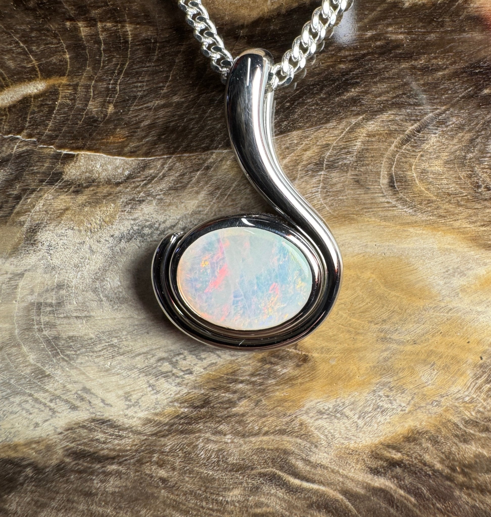 Dune Fire ~ 0.85ct Solid Coober Pedy Crystal Opal 925 Sterling Silver Pendant Necklace
