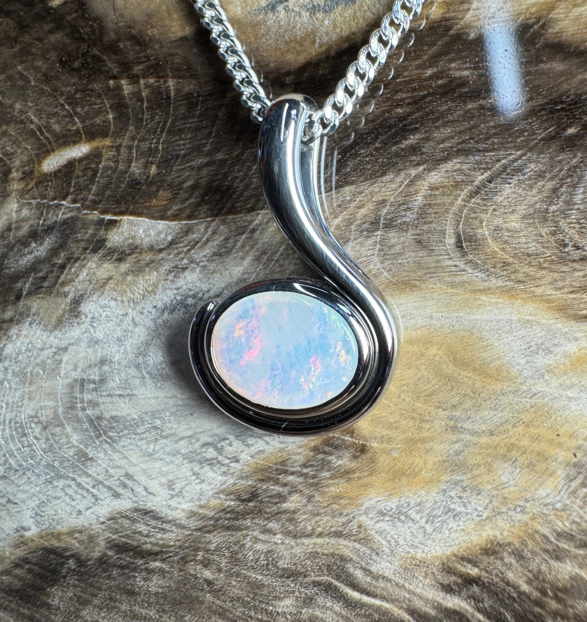 Dune Fire ~ 0.85ct Solid Coober Pedy Crystal Opal 925 Sterling Silver Pendant Necklace