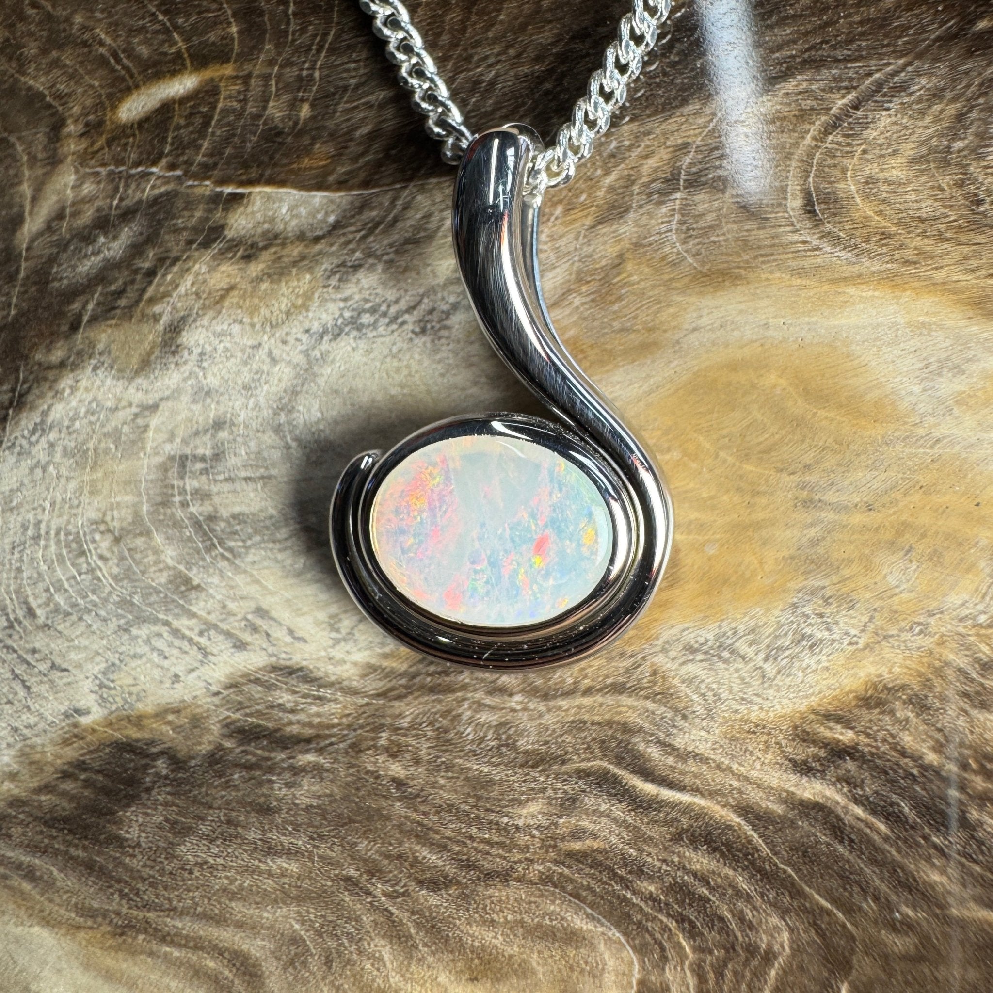 Dune Fire ~ 0.85ct Solid Coober Pedy Crystal Opal 925 Sterling Silver Pendant Necklace