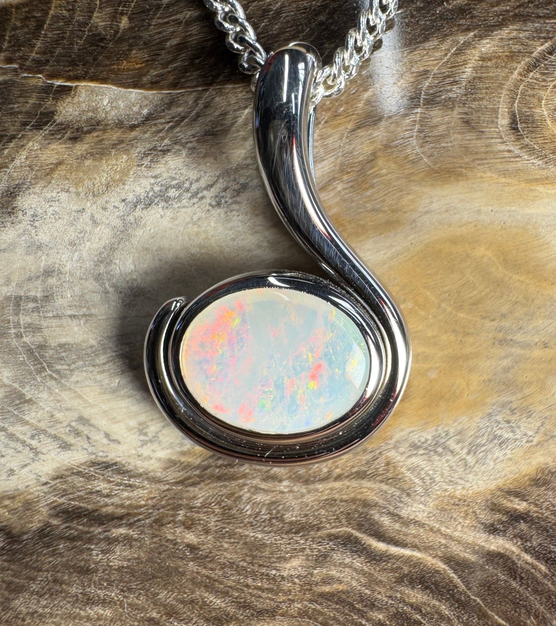Dune Fire ~ 0.85ct Solid Coober Pedy Crystal Opal 925 Sterling Silver Pendant Necklace