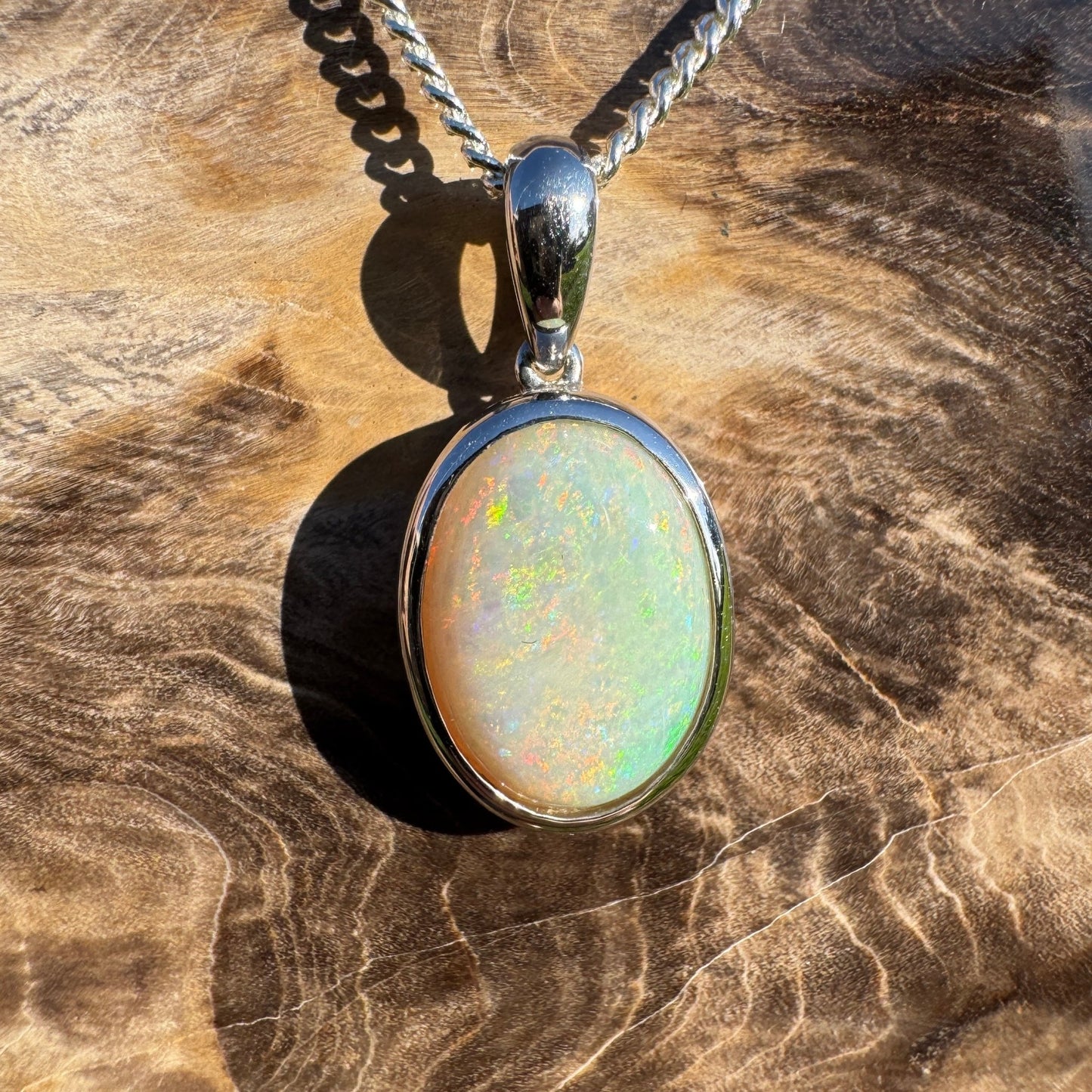 Dust & Dawn ~ 3.2ct Solid Mintabie Opal 925 Sterling Silver Pendant Necklace
