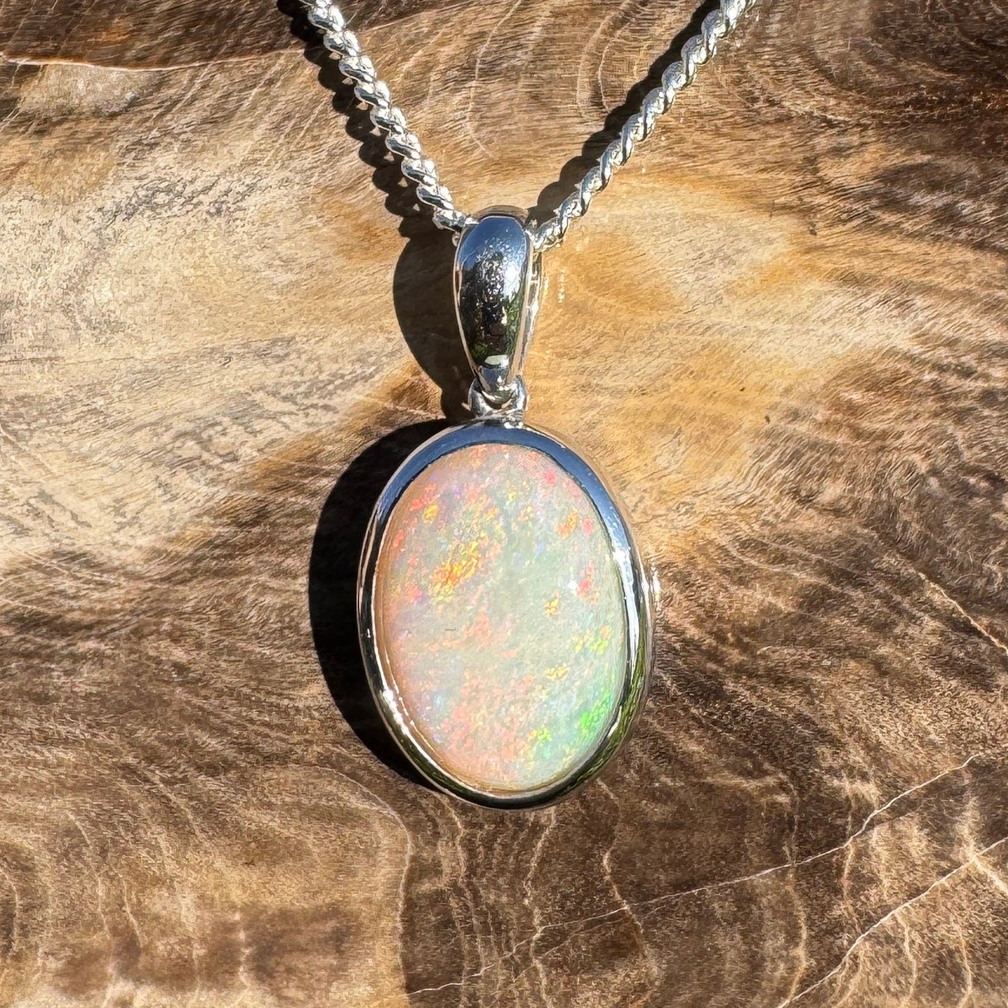 Dust & Dawn ~ 3.2ct Solid Mintabie Opal 925 Sterling Silver Pendant Necklace