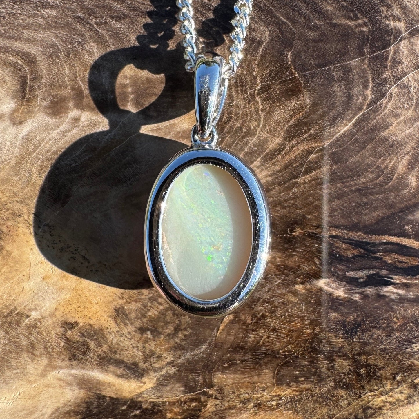 Dust & Dawn ~ 3.2ct Solid Mintabie Opal 925 Sterling Silver Pendant Necklace