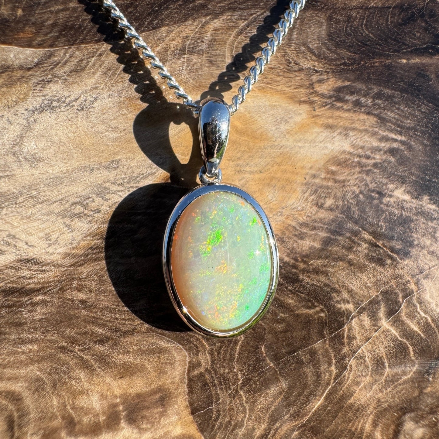 Dust & Dawn ~ 3.2ct Solid Mintabie Opal 925 Sterling Silver Pendant Necklace