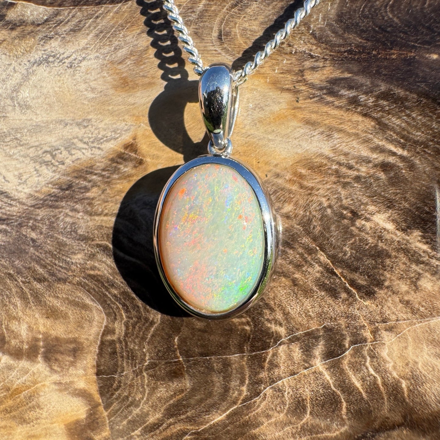 Dust & Dawn ~ 3.2ct Solid Mintabie Opal 925 Sterling Silver Pendant Necklace