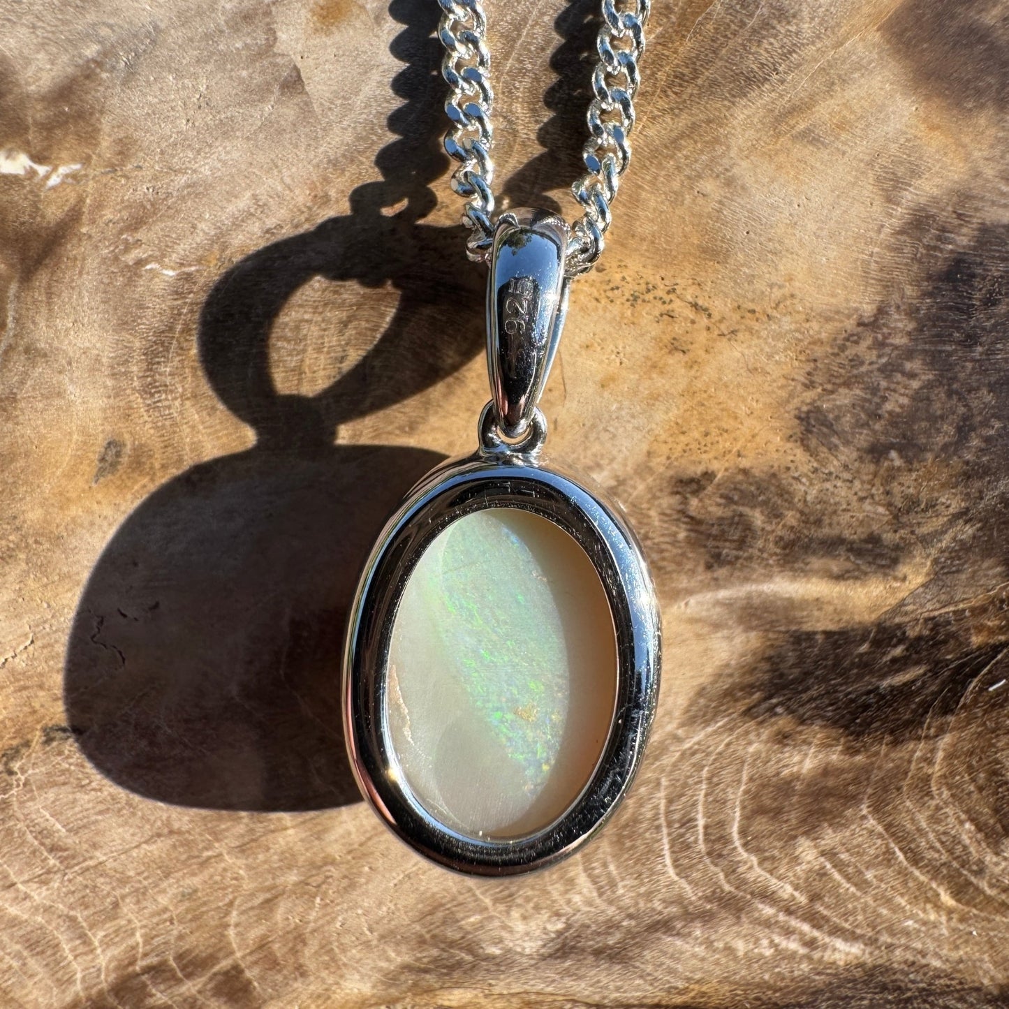 Dust & Dawn ~ 3.2ct Solid Mintabie Opal 925 Sterling Silver Pendant Necklace