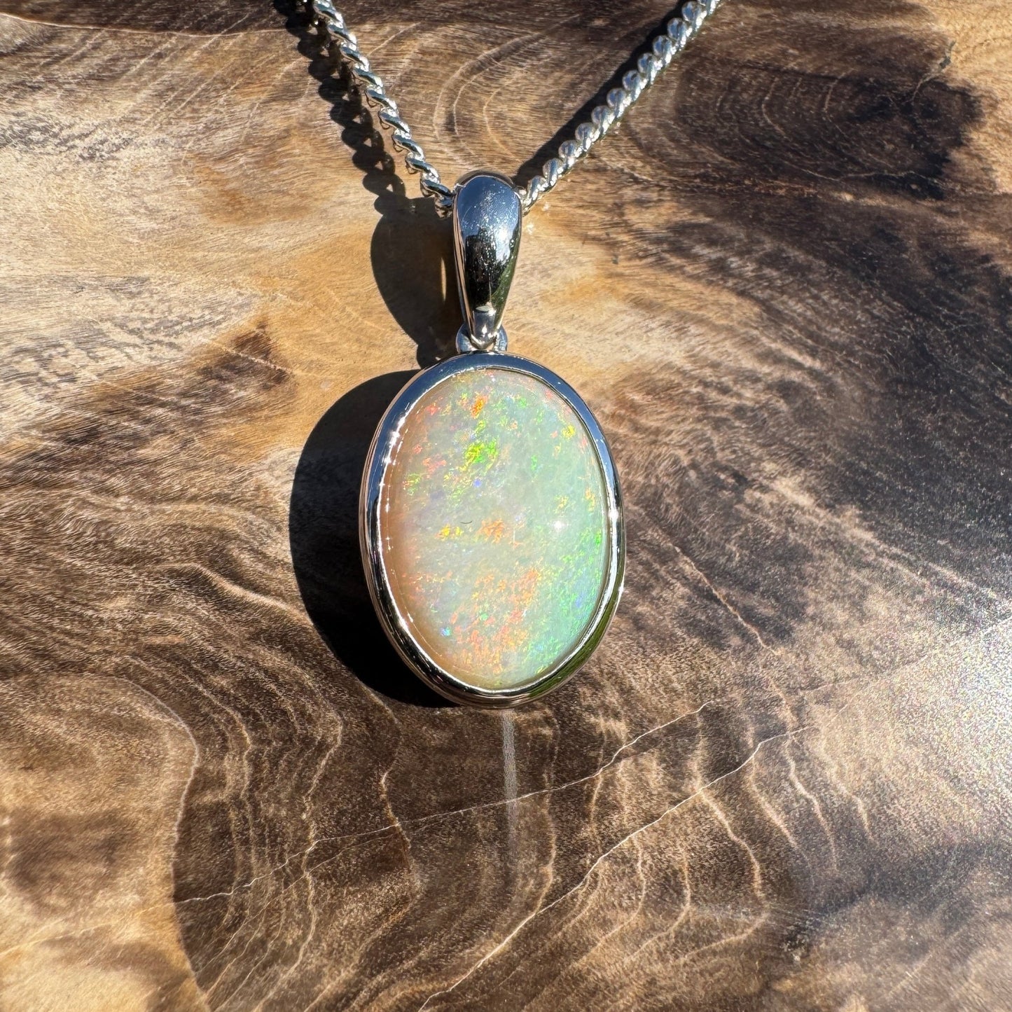 Dust & Dawn ~ 3.2ct Solid Mintabie Opal 925 Sterling Silver Pendant Necklace