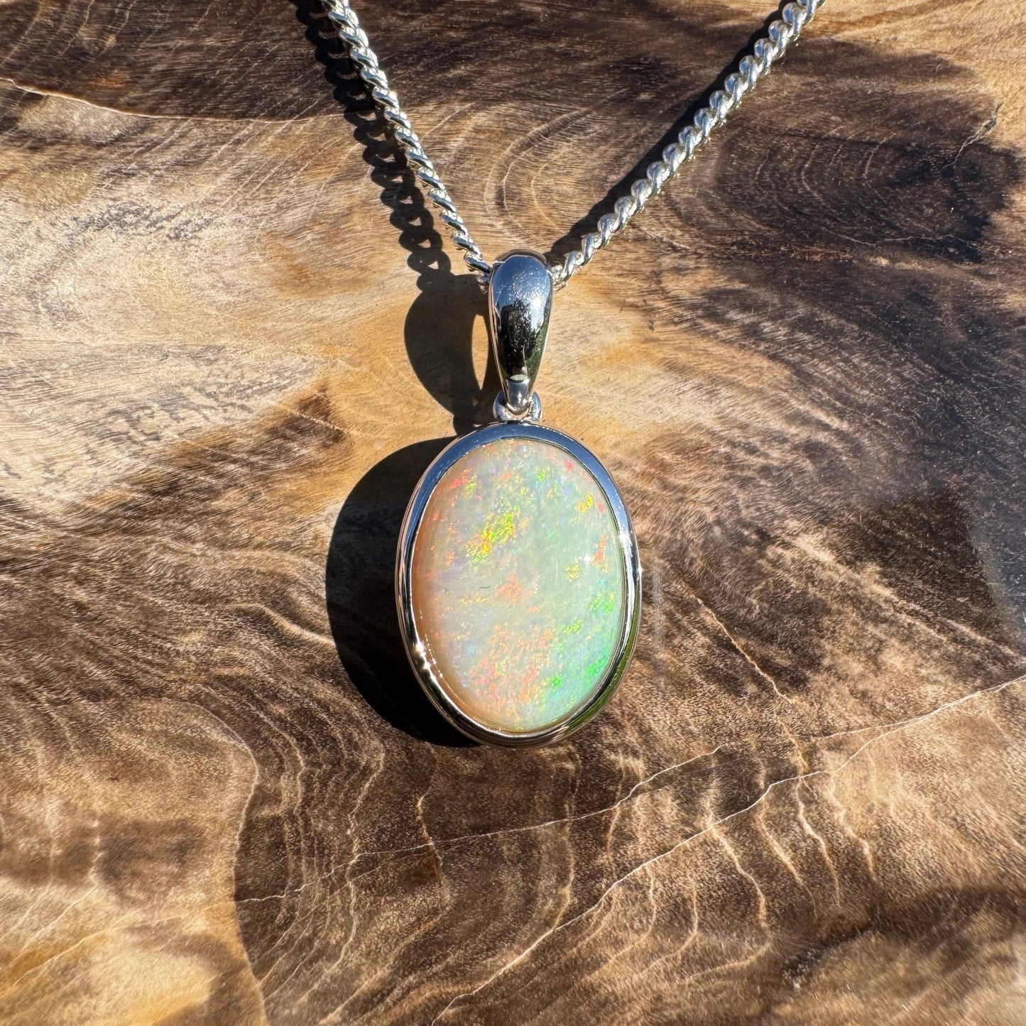 Dust & Dawn ~ 3.2ct Solid Mintabie Opal 925 Sterling Silver Pendant Necklace