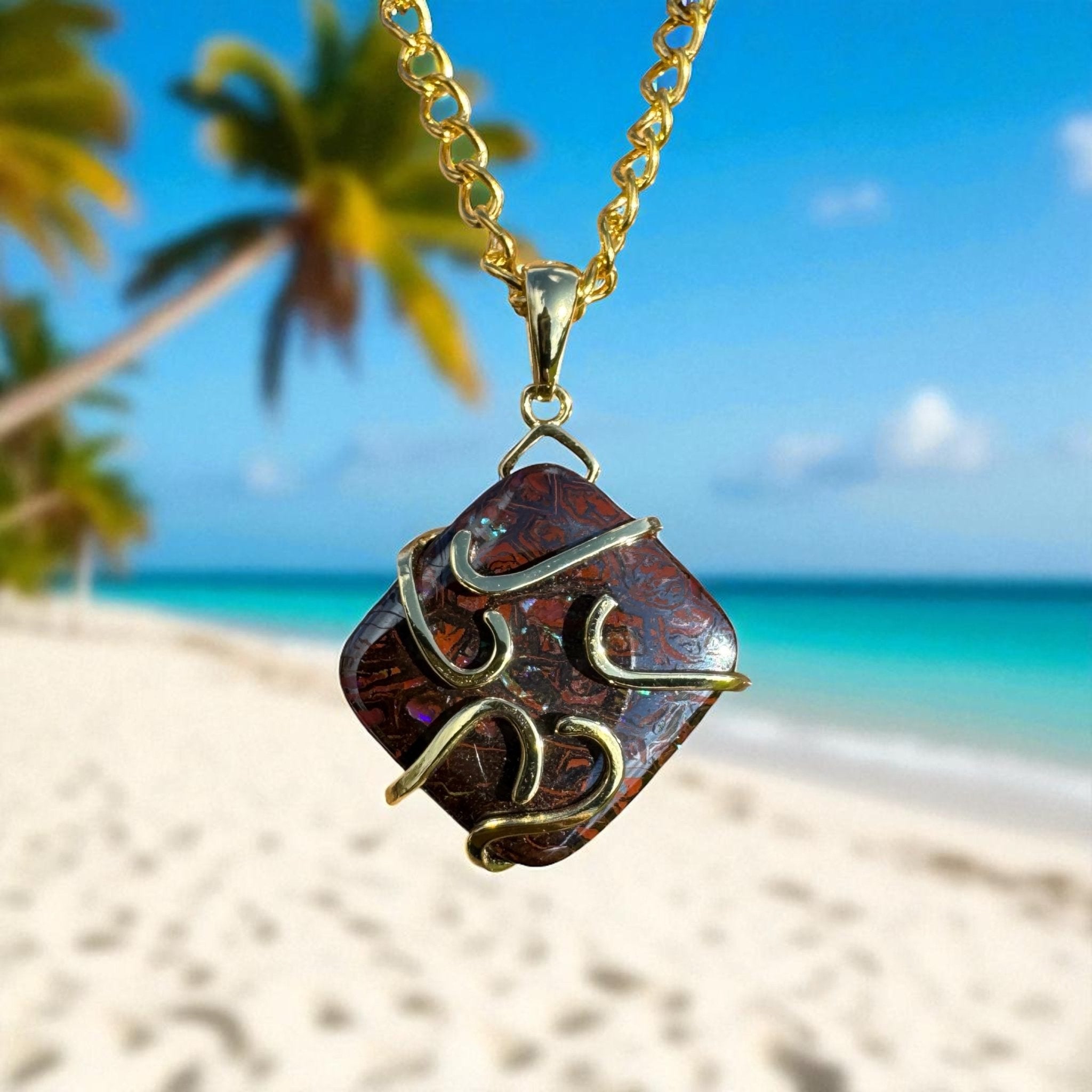 Earthbound Glow ~ 11ct Solid Queensland Boulder Opal Gold Plated 925 Sterling Silver Pendant Necklace
