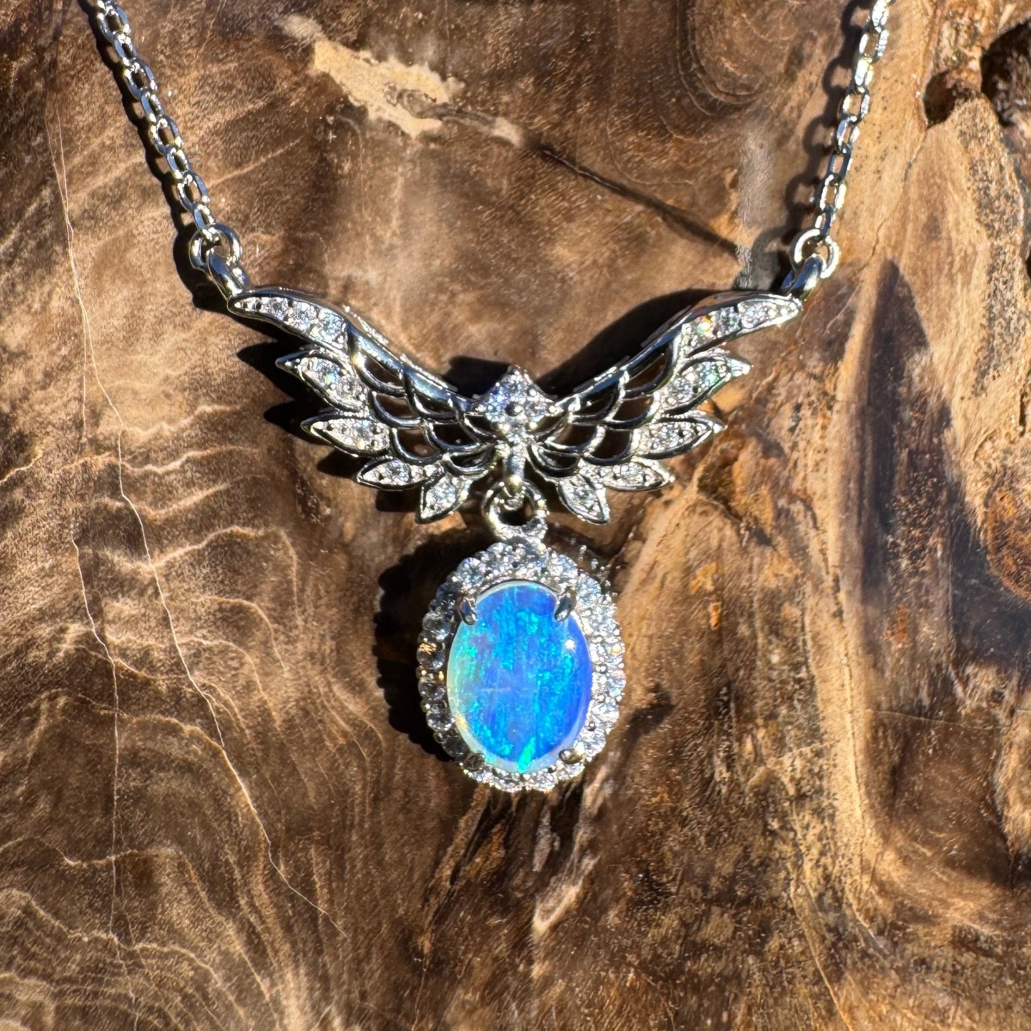 Eden Whisper ~ 1.1ct Solid Lightning Ridge and Cubic Zirconia 925 Sterling Silver Necklace
