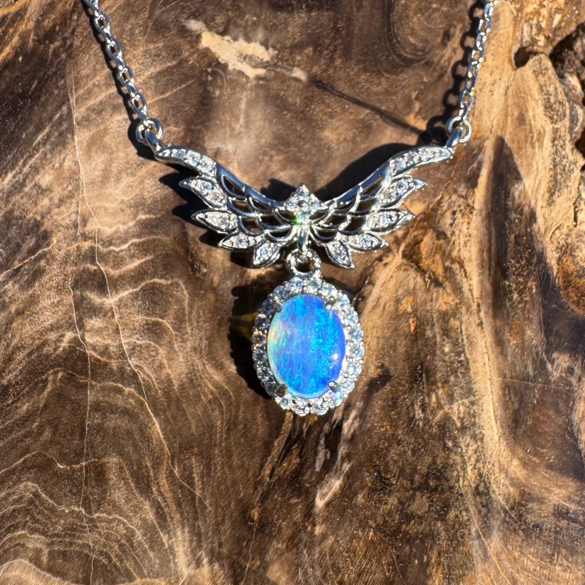 Eden Whisper ~ 1.1ct Solid Lightning Ridge and Cubic Zirconia 925 Sterling Silver Necklace