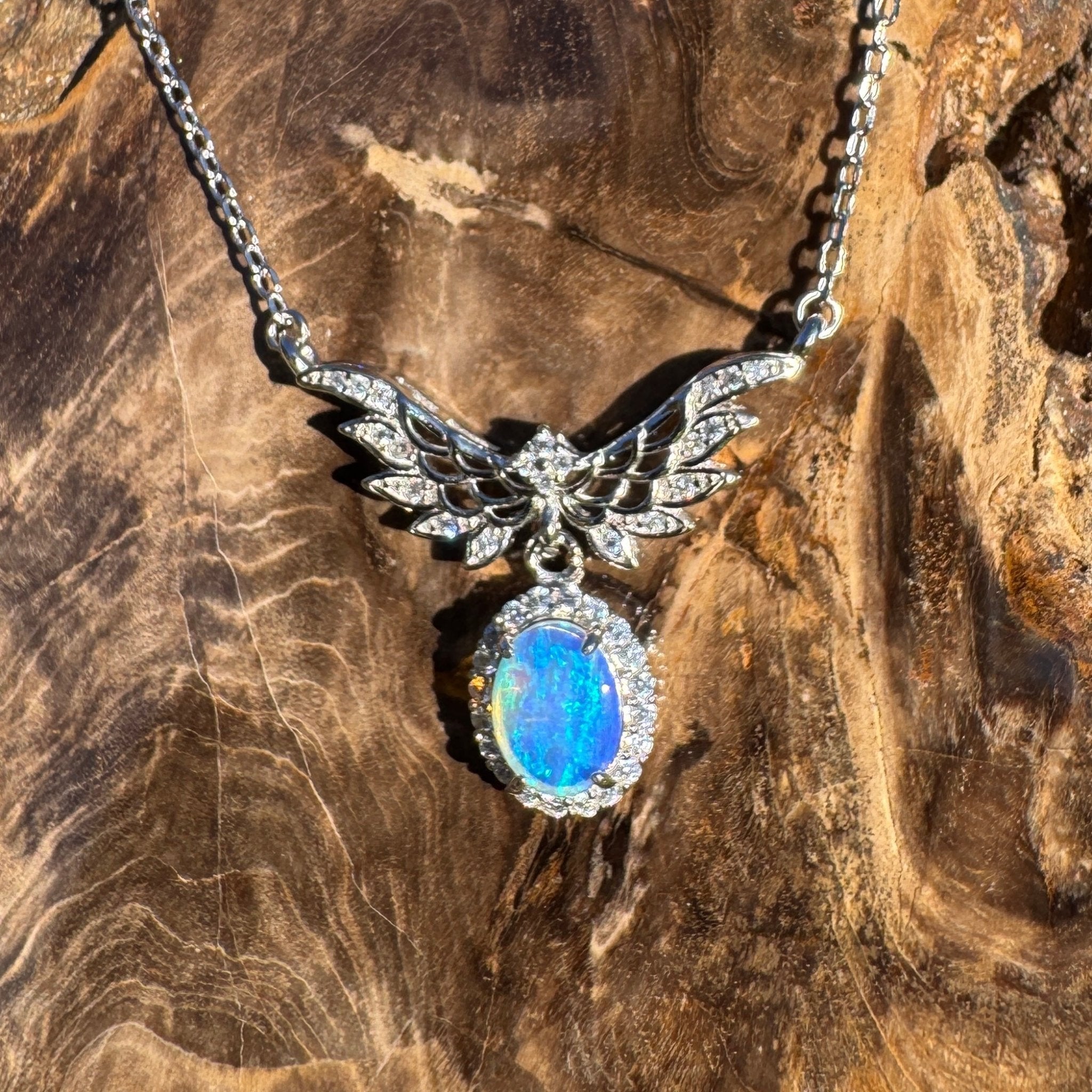 Eden Whisper ~ 1.1ct Solid Lightning Ridge and Cubic Zirconia 925 Sterling Silver Necklace