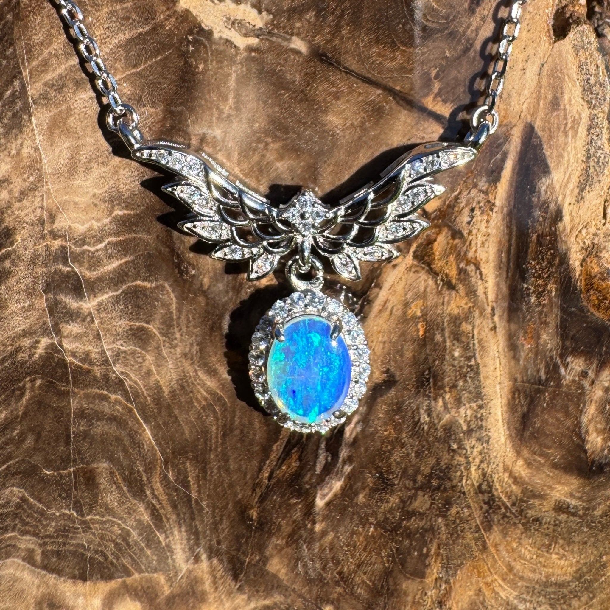 Eden Whisper ~ 1.1ct Solid Lightning Ridge and Cubic Zirconia 925 Sterling Silver Necklace