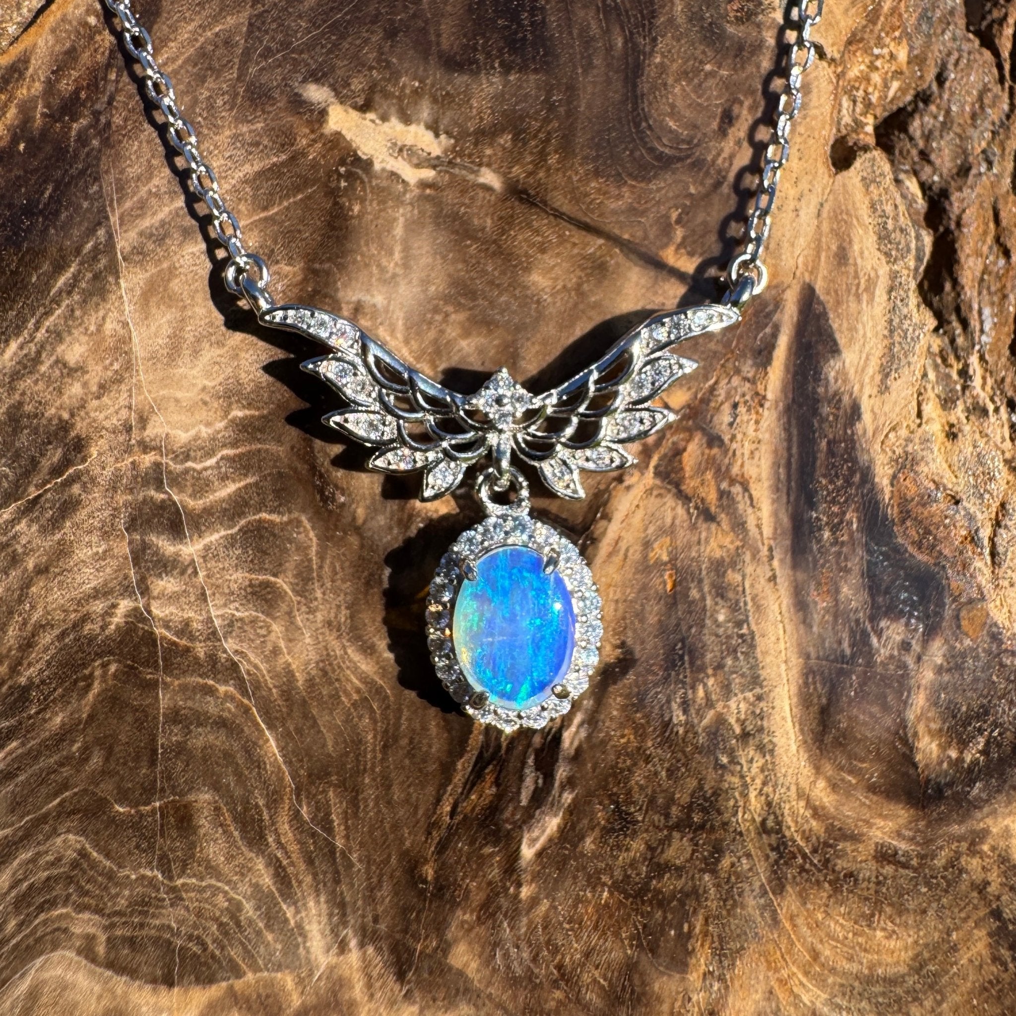 Eden Whisper ~ 1.1ct Solid Lightning Ridge and Cubic Zirconia 925 Sterling Silver Necklace