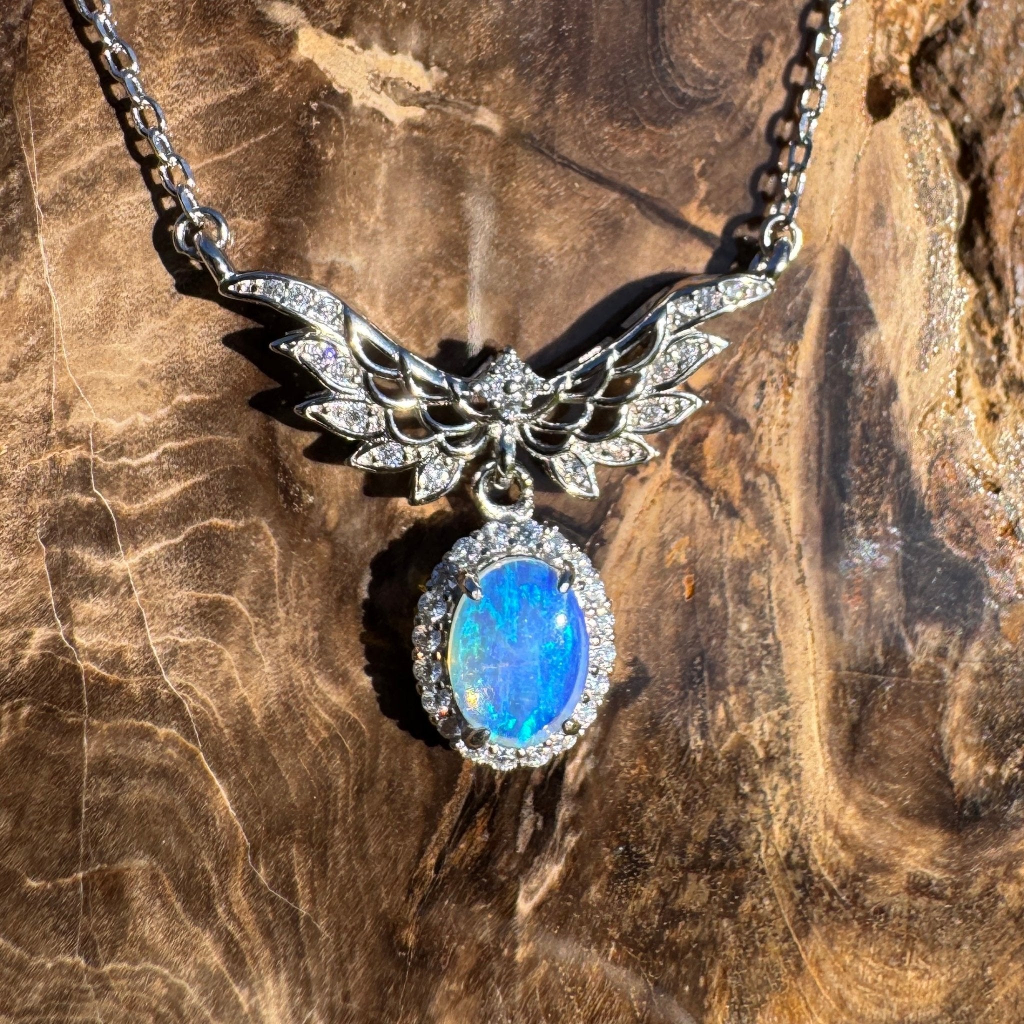 Eden Whisper ~ 1.1ct Solid Lightning Ridge and Cubic Zirconia 925 Sterling Silver Necklace