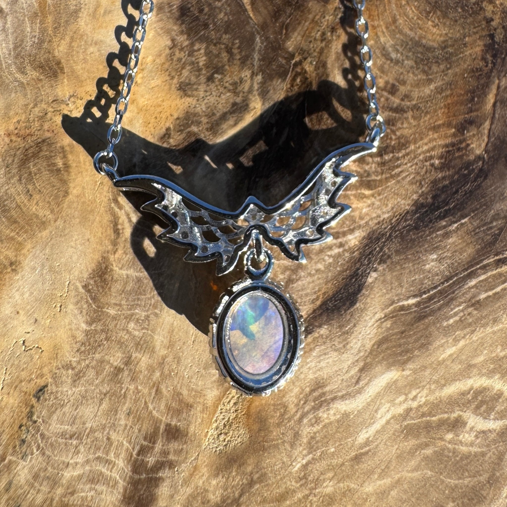 Eden Whisper ~ 1.1ct Solid Lightning Ridge and Cubic Zirconia 925 Sterling Silver Necklace