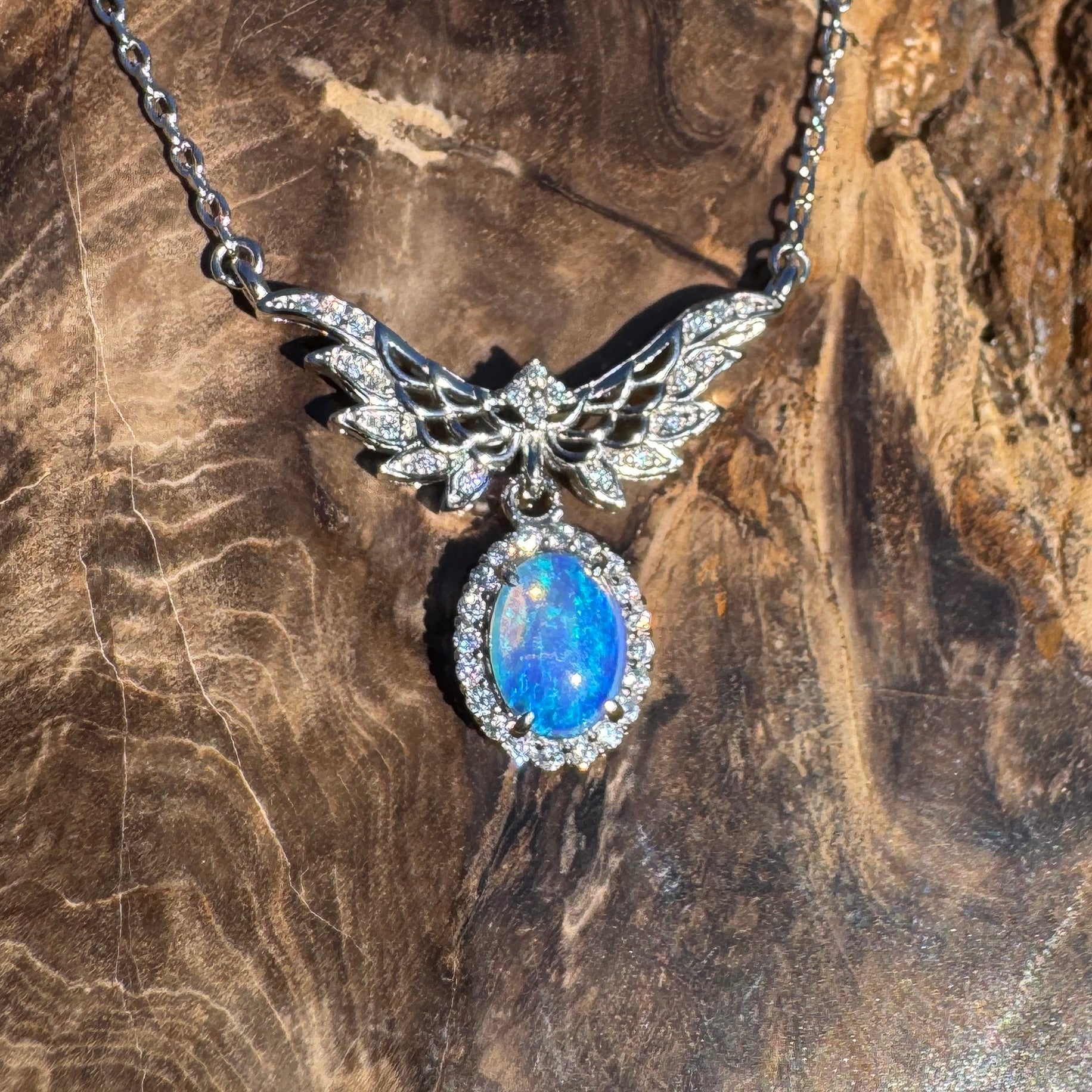 Eden Whisper ~ 1.1ct Solid Lightning Ridge and Cubic Zirconia 925 Sterling Silver Necklace