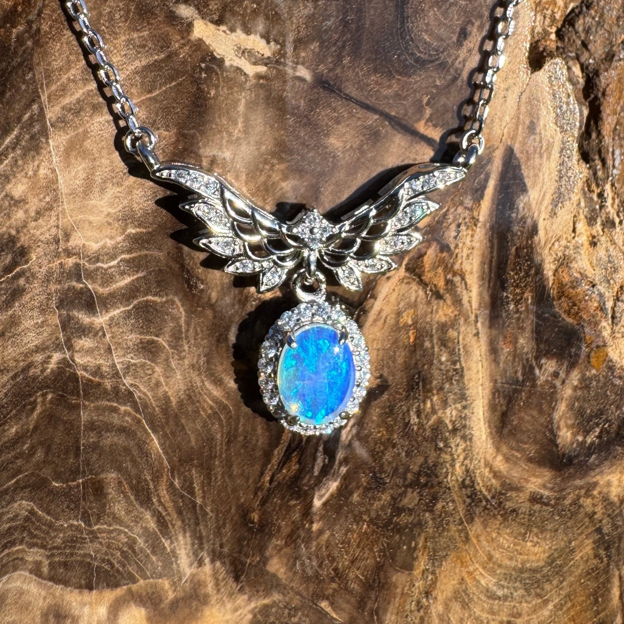 Eden Whisper ~ 1.1ct Solid Lightning Ridge and Cubic Zirconia 925 Sterling Silver Necklace