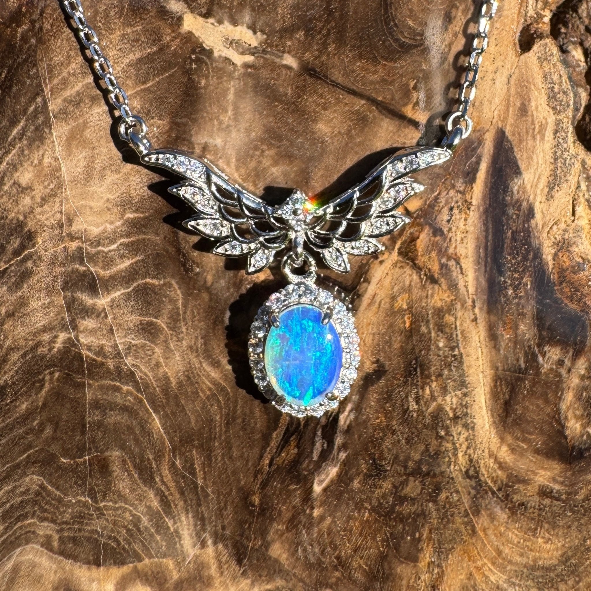 Eden Whisper ~ 1.1ct Solid Lightning Ridge and Cubic Zirconia 925 Sterling Silver Necklace