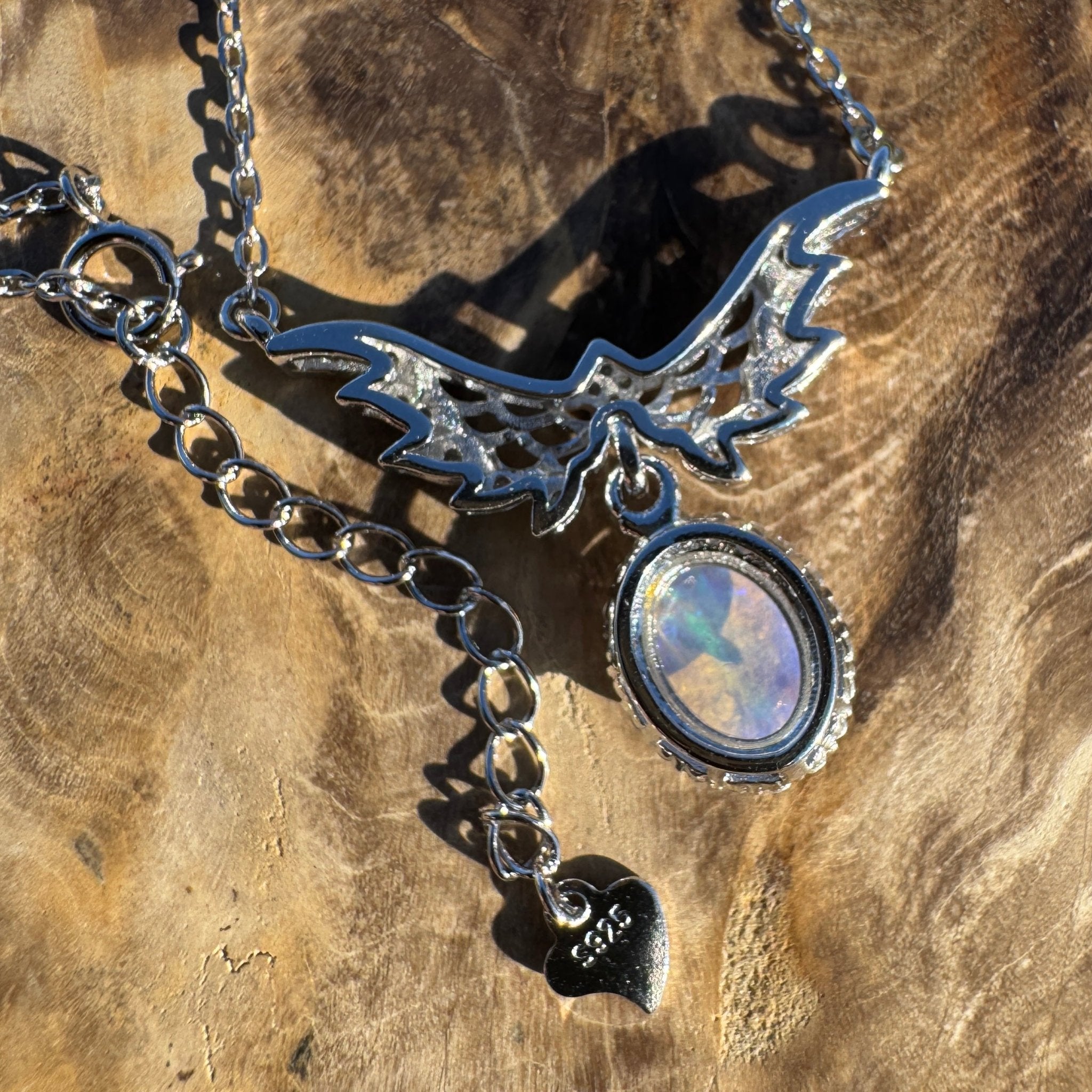 Eden Whisper ~ 1.1ct Solid Lightning Ridge and Cubic Zirconia 925 Sterling Silver Necklace