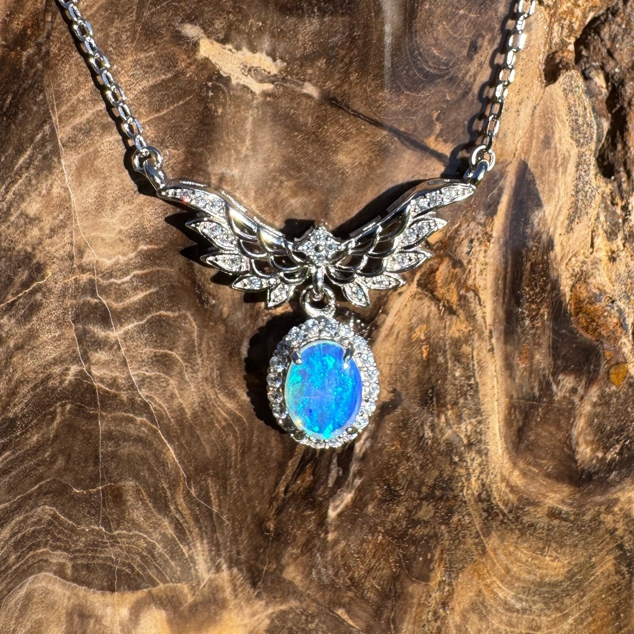 Eden Whisper ~ 1.1ct Solid Lightning Ridge and Cubic Zirconia 925 Sterling Silver Necklace