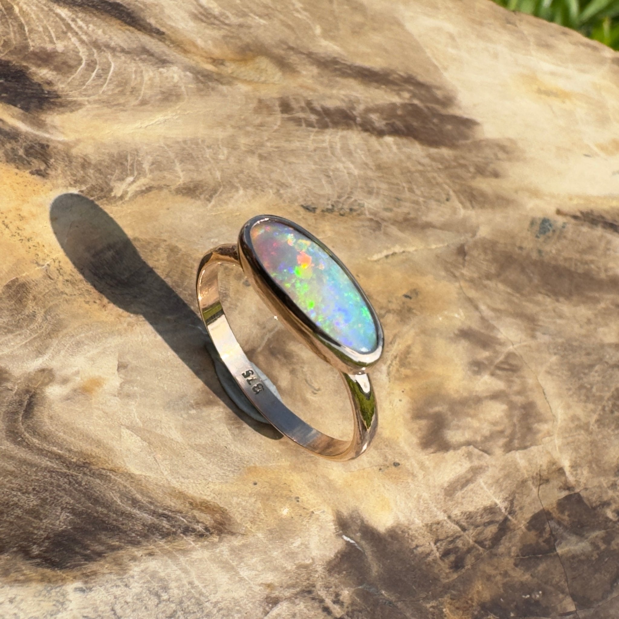 Ellis Flame ~ 0.8ct Solid Lightning Ridge Crystal Opal 9ct Solid Rose Gold Ring