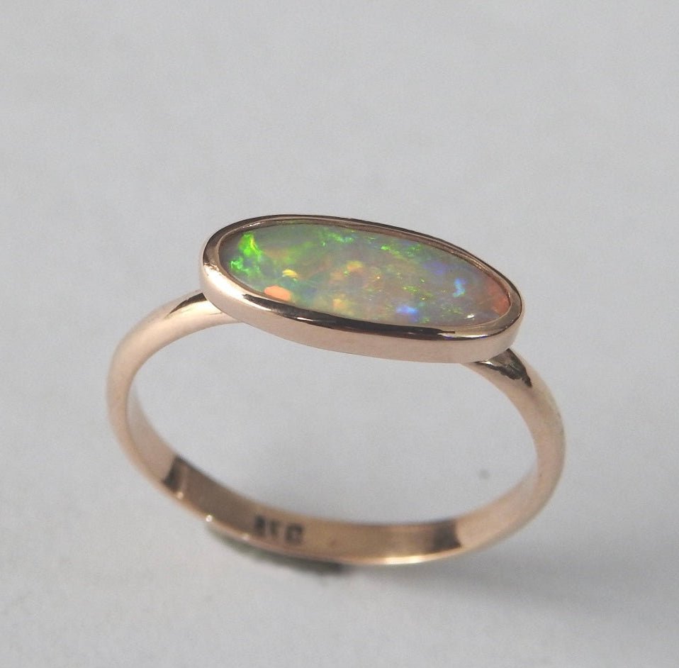 Ellis Flame ~ 0.8ct Solid Lightning Ridge Crystal Opal 9ct Solid Rose Gold Ring