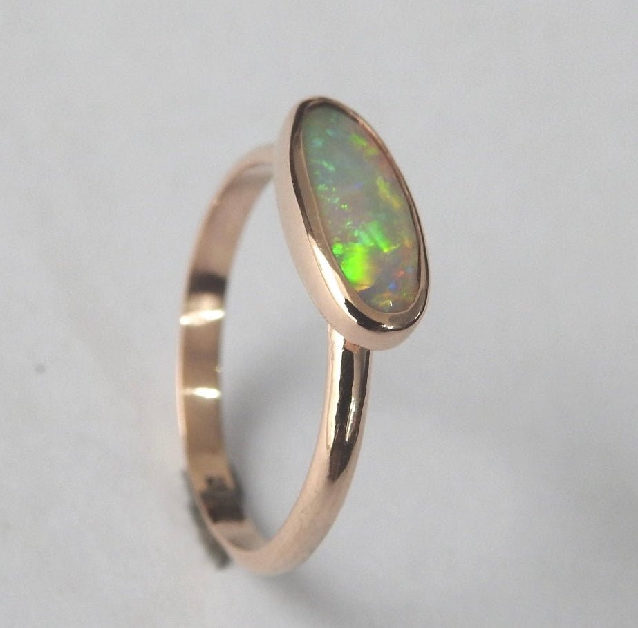 Ellis Flame ~ 0.8ct Solid Lightning Ridge Crystal Opal 9ct Solid Rose Gold Ring