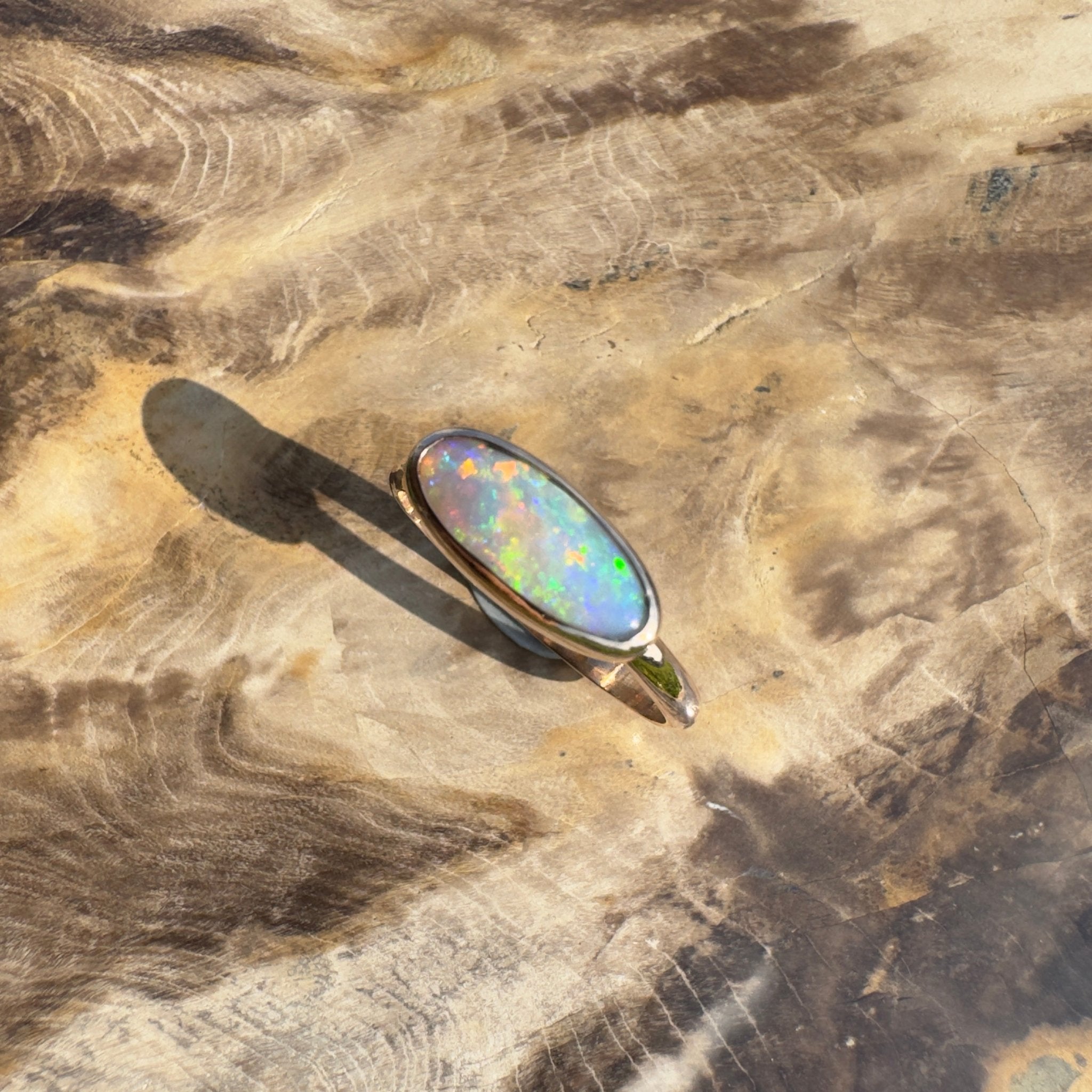 Ellis Flame ~ 0.8ct Solid Lightning Ridge Crystal Opal 9ct Solid Rose Gold Ring