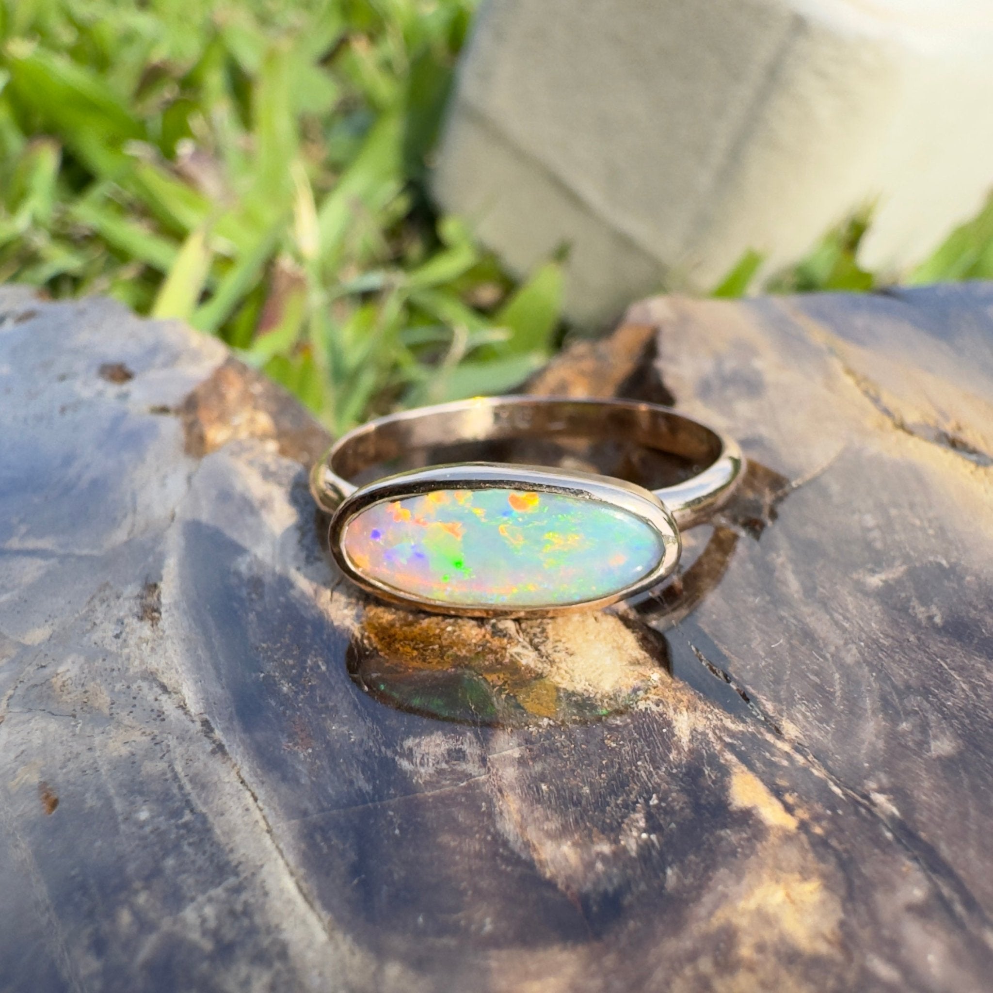 Ellis Flame ~ 0.8ct Solid Lightning Ridge Crystal Opal 9ct Solid Rose Gold Ring