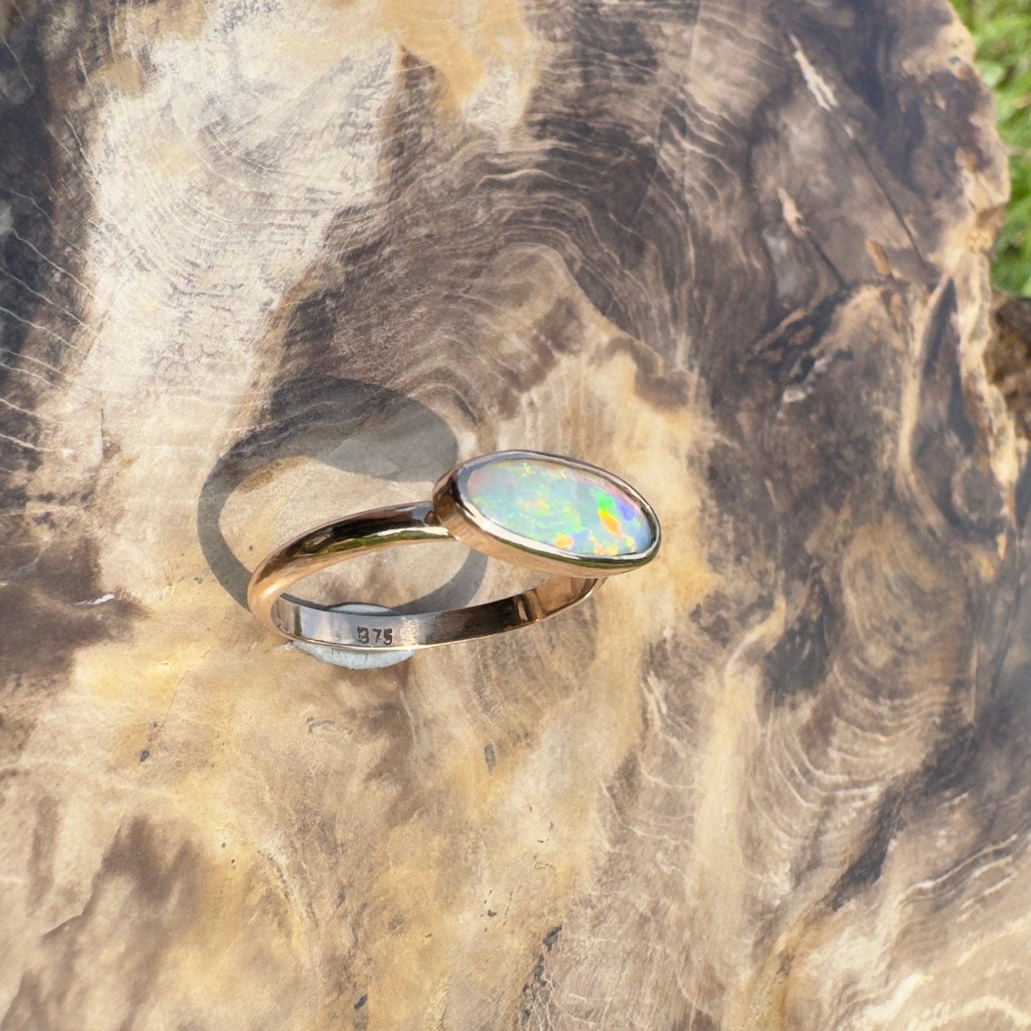 Ellis Flame ~ 0.8ct Solid Lightning Ridge Crystal Opal 9ct Solid Rose Gold Ring