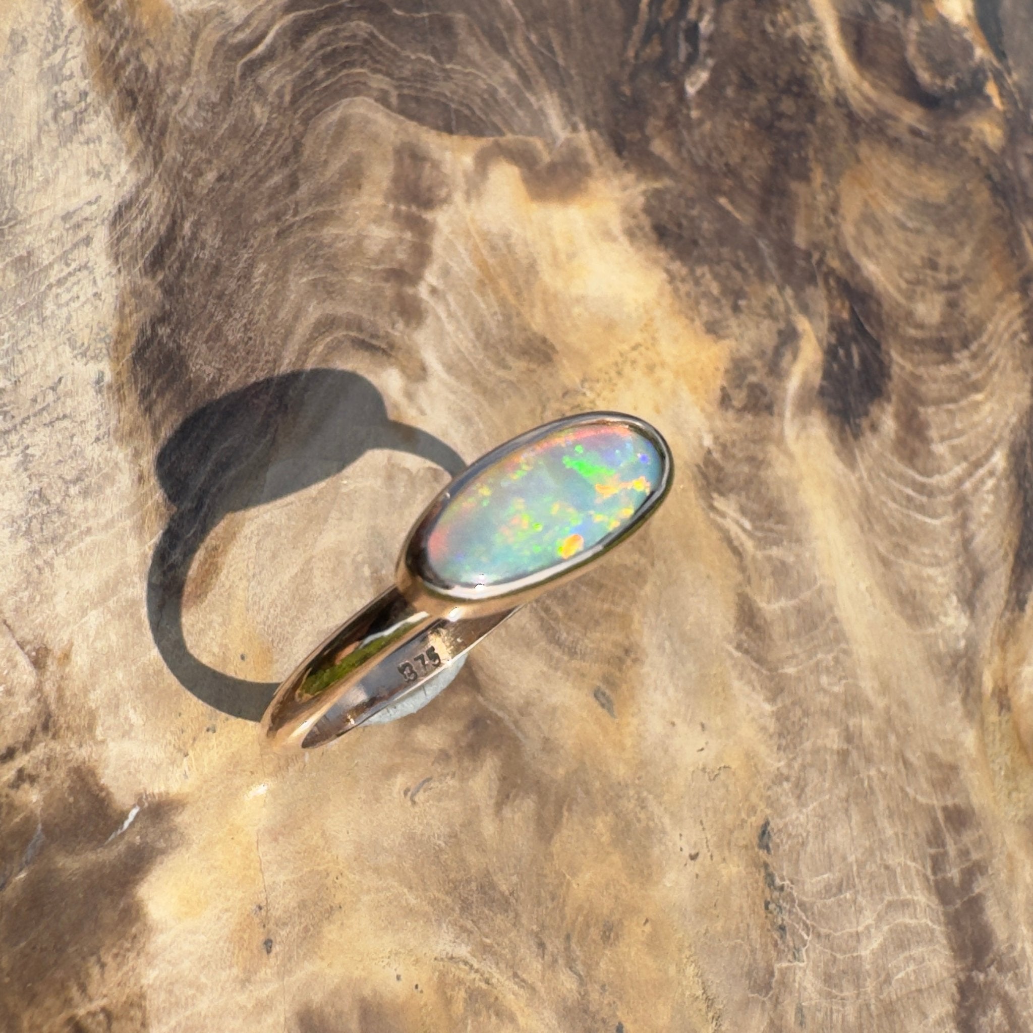 Ellis Flame ~ 0.8ct Solid Lightning Ridge Crystal Opal 9ct Solid Rose Gold Ring