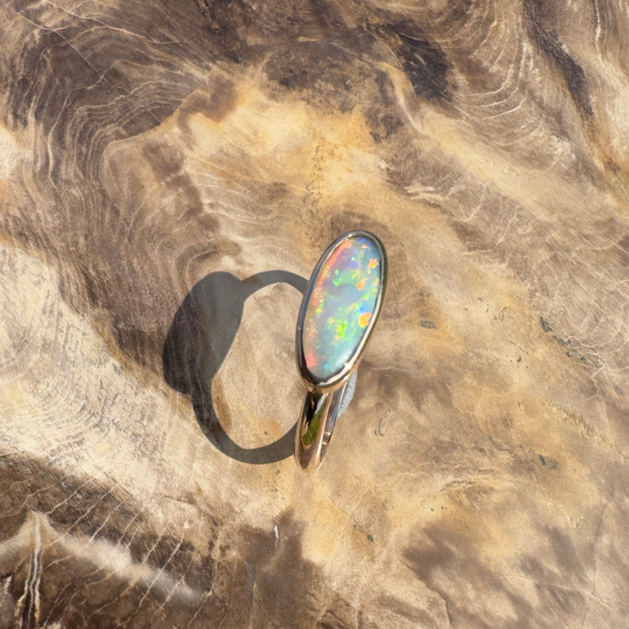 Ellis Flame ~ 0.8ct Solid Lightning Ridge Crystal Opal 9ct Solid Rose Gold Ring