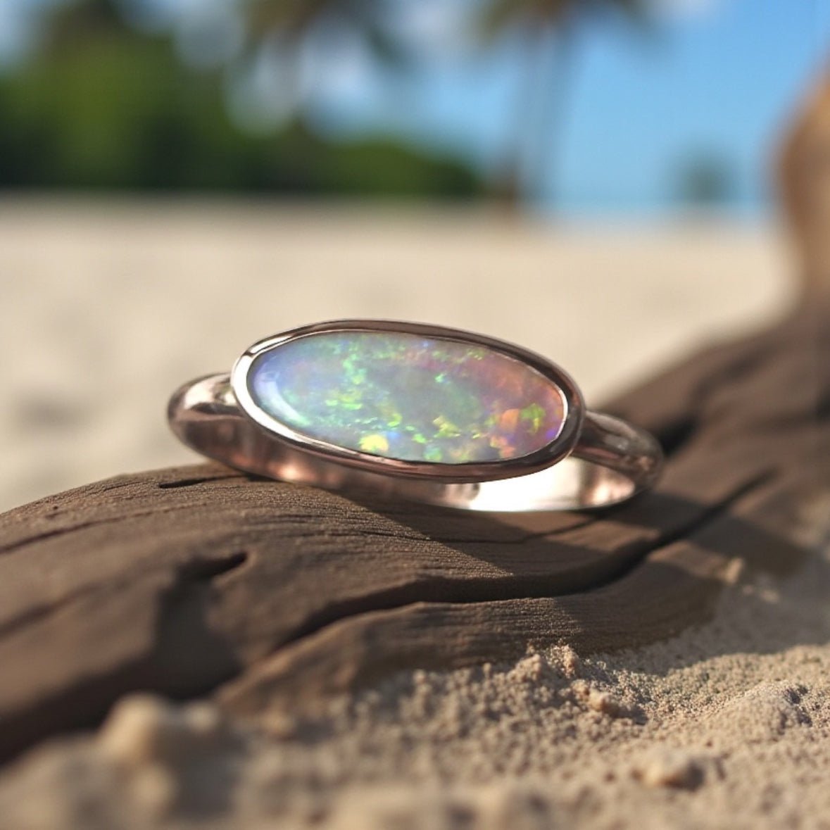 Ellis Flame ~ 0.8ct Solid Lightning Ridge Crystal Opal 9ct Solid Rose Gold Ring