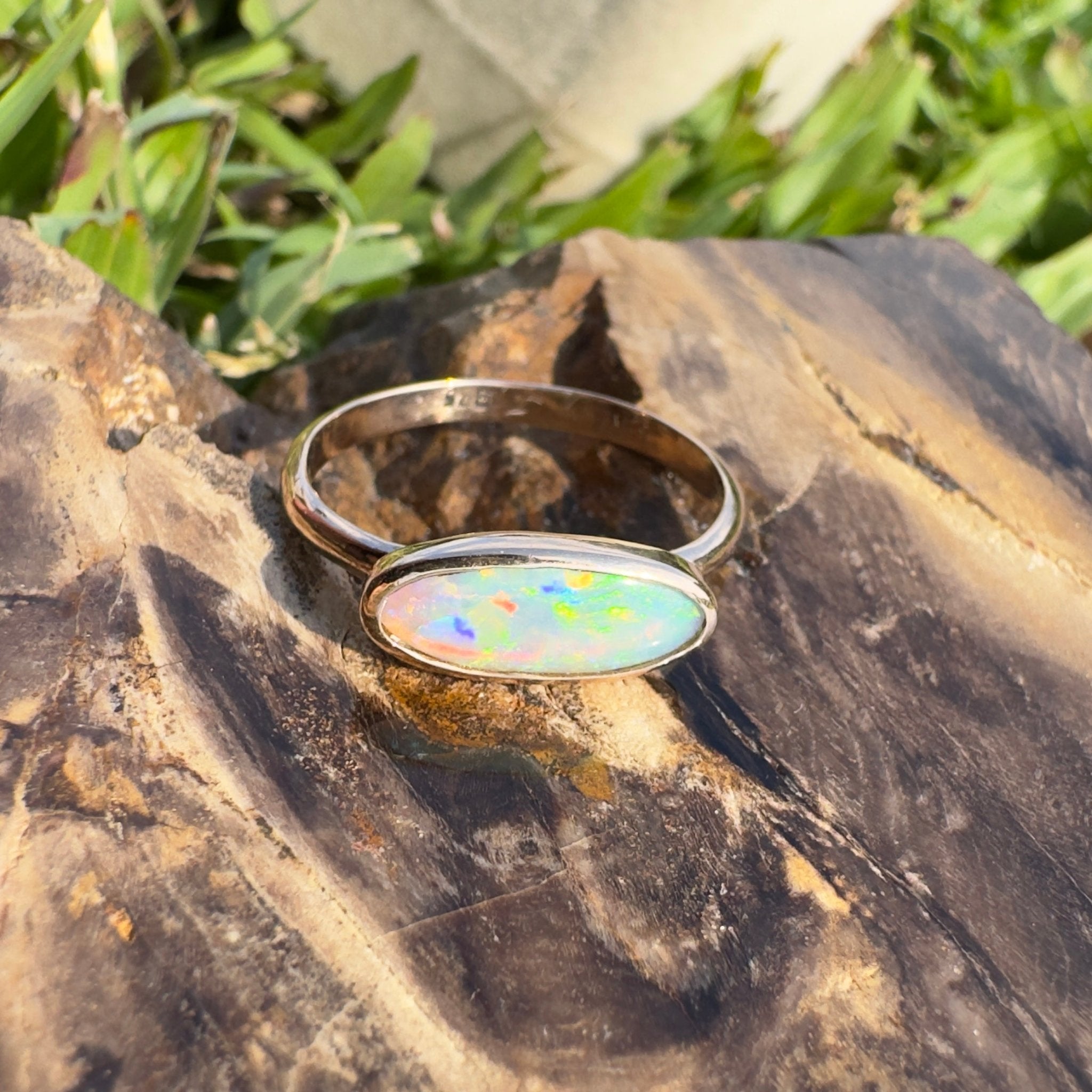 Ellis Flame ~ 0.8ct Solid Lightning Ridge Crystal Opal 9ct Solid Rose Gold Ring