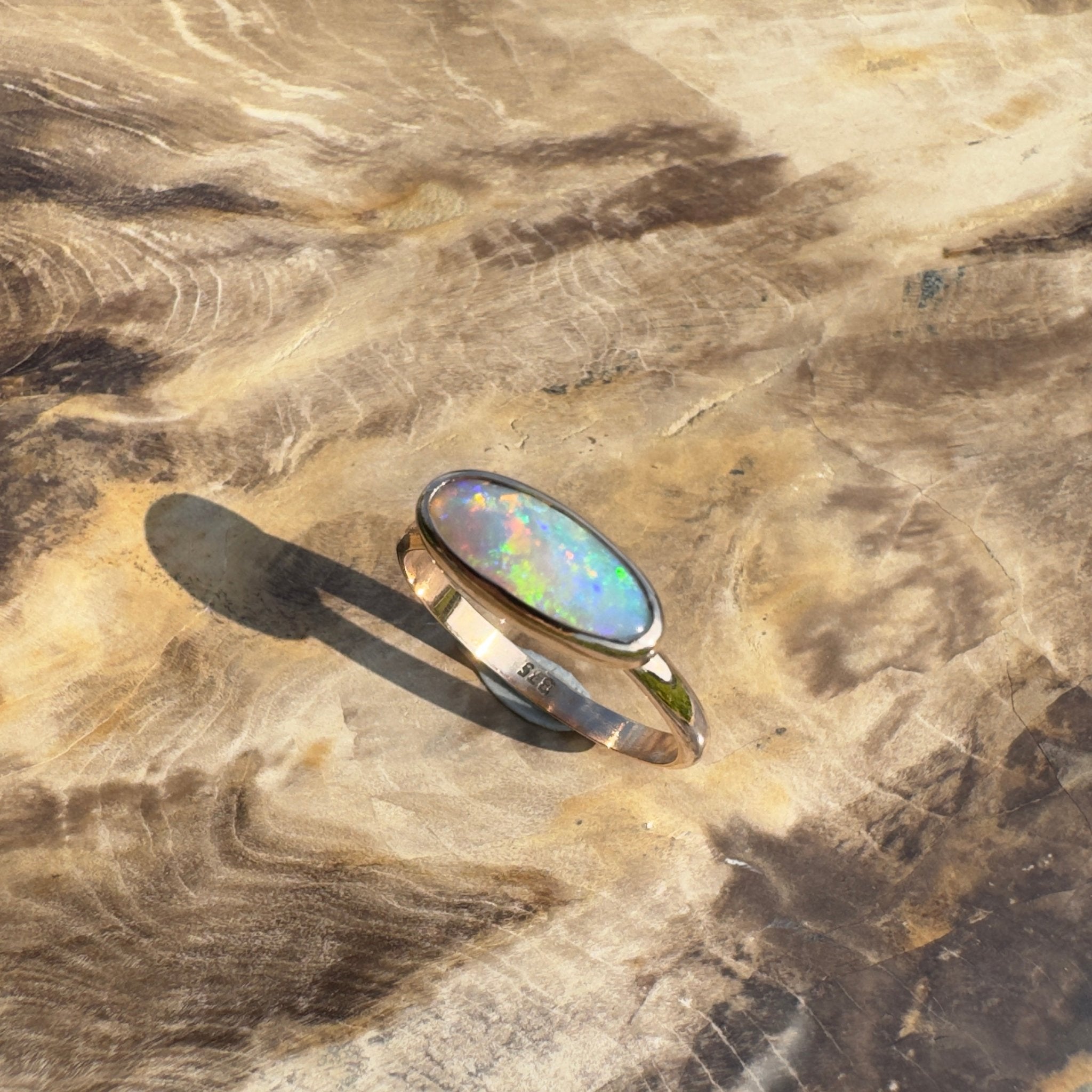 Ellis Flame ~ 0.8ct Solid Lightning Ridge Crystal Opal 9ct Solid Rose Gold Ring