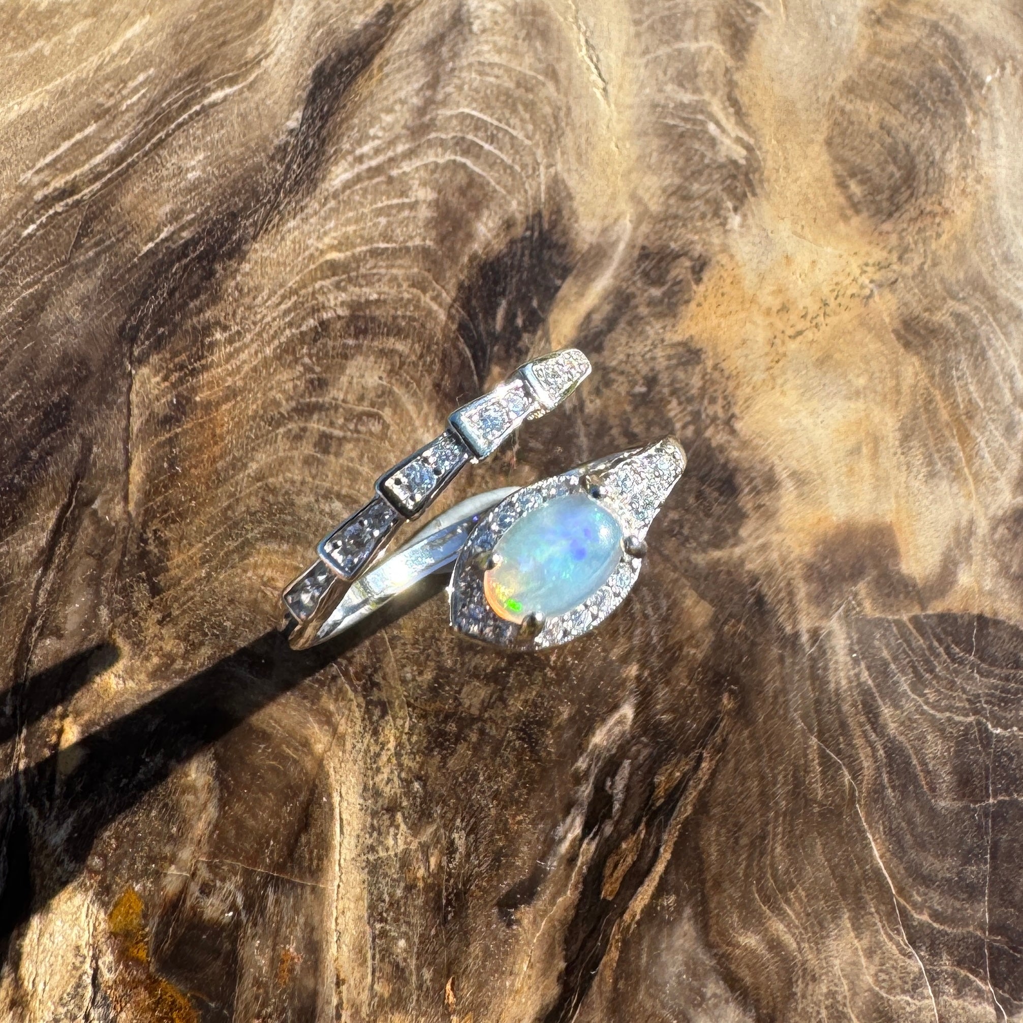 Elliston Tide ~ 0.3ct Solid Lightning Ridge Opal 925 Silver Ring