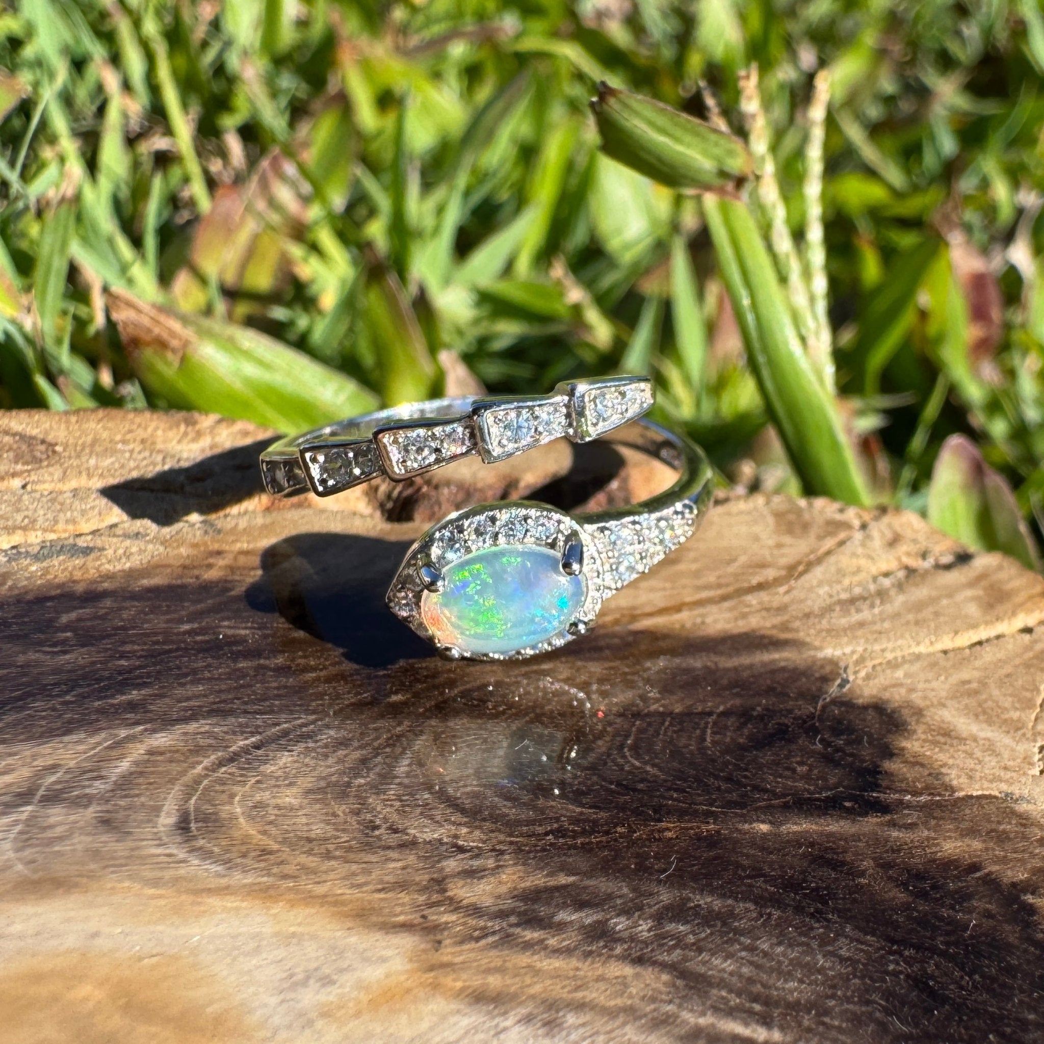 Elliston Tide ~ 0.3ct Solid Lightning Ridge Opal 925 Silver Ring