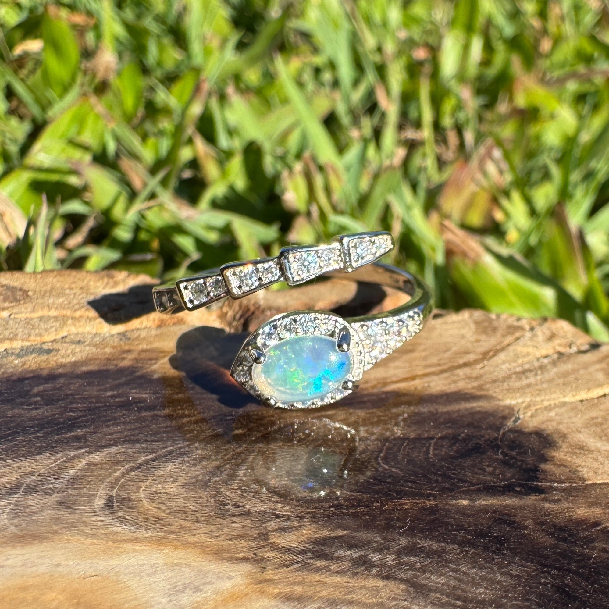 Elliston Tide ~ 0.3ct Solid Lightning Ridge Opal 925 Silver Ring