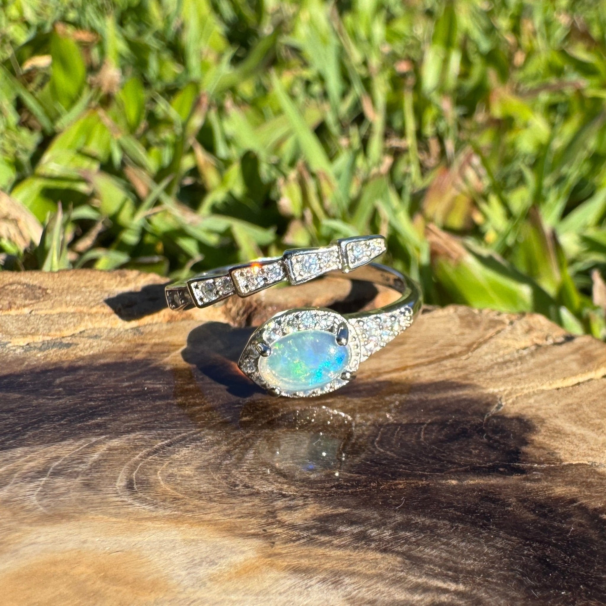 Elliston Tide ~ 0.3ct Solid Lightning Ridge Opal 925 Silver Ring