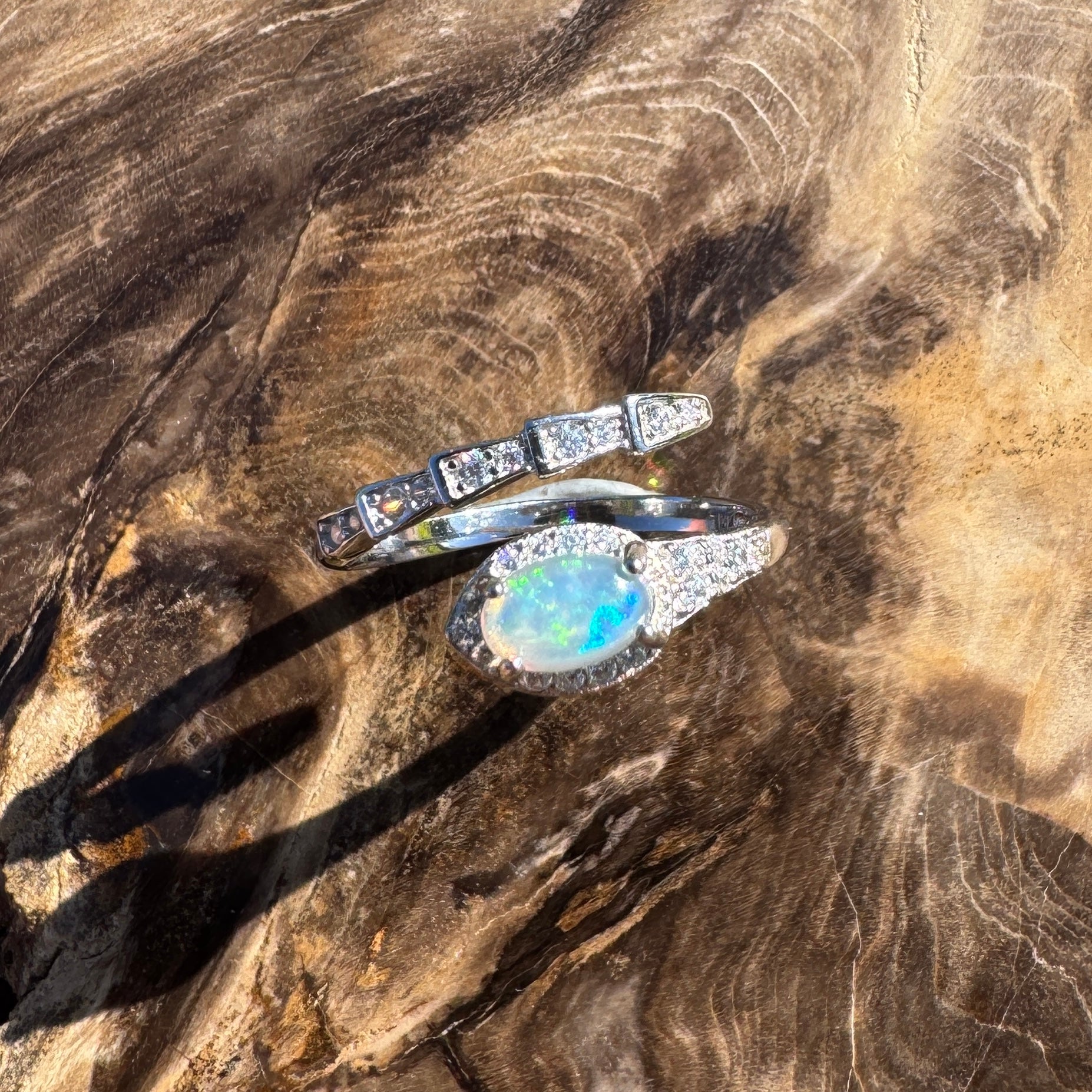 Elliston Tide ~ 0.3ct Solid Lightning Ridge Opal 925 Silver Ring