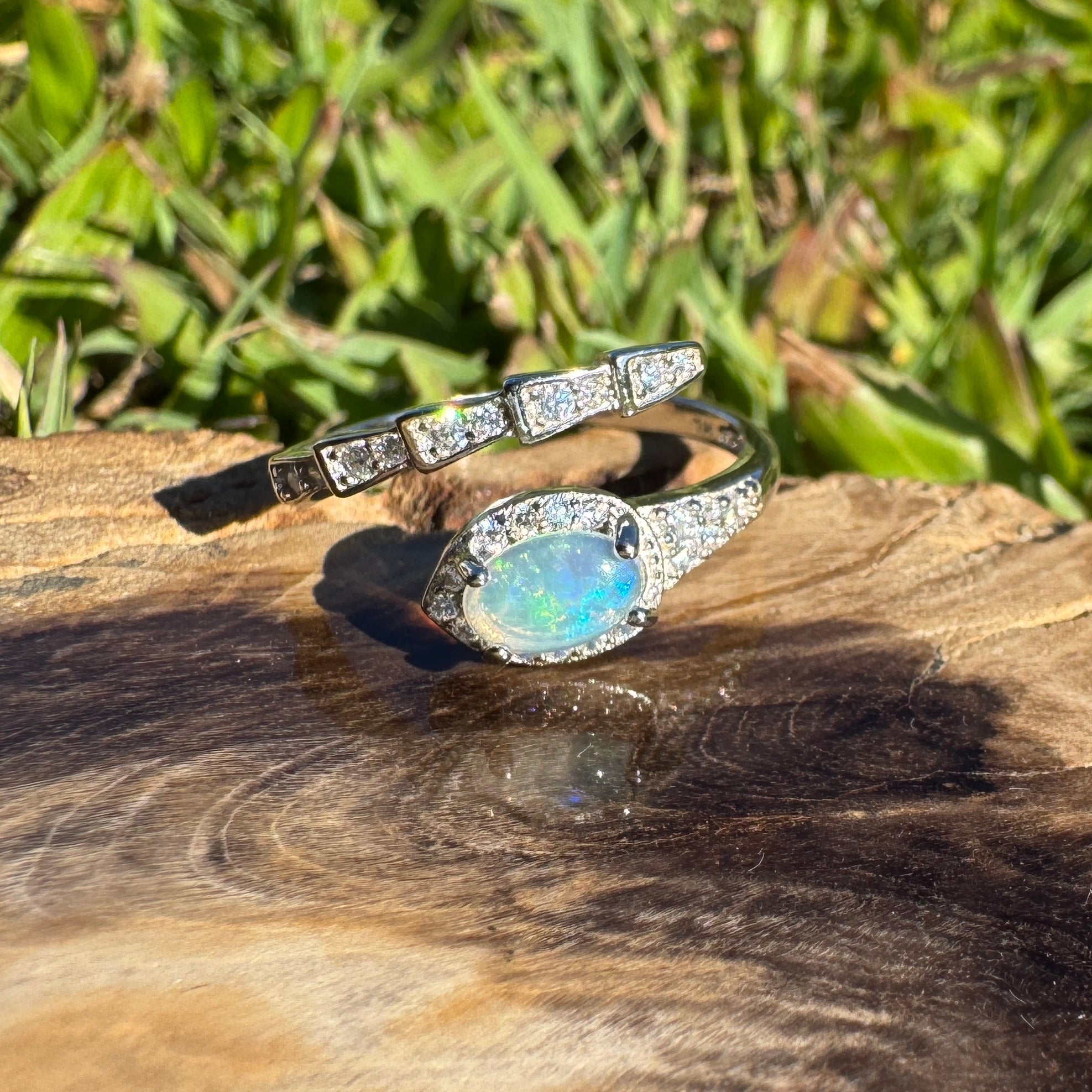 Elliston Tide ~ 0.3ct Solid Lightning Ridge Opal 925 Silver Ring