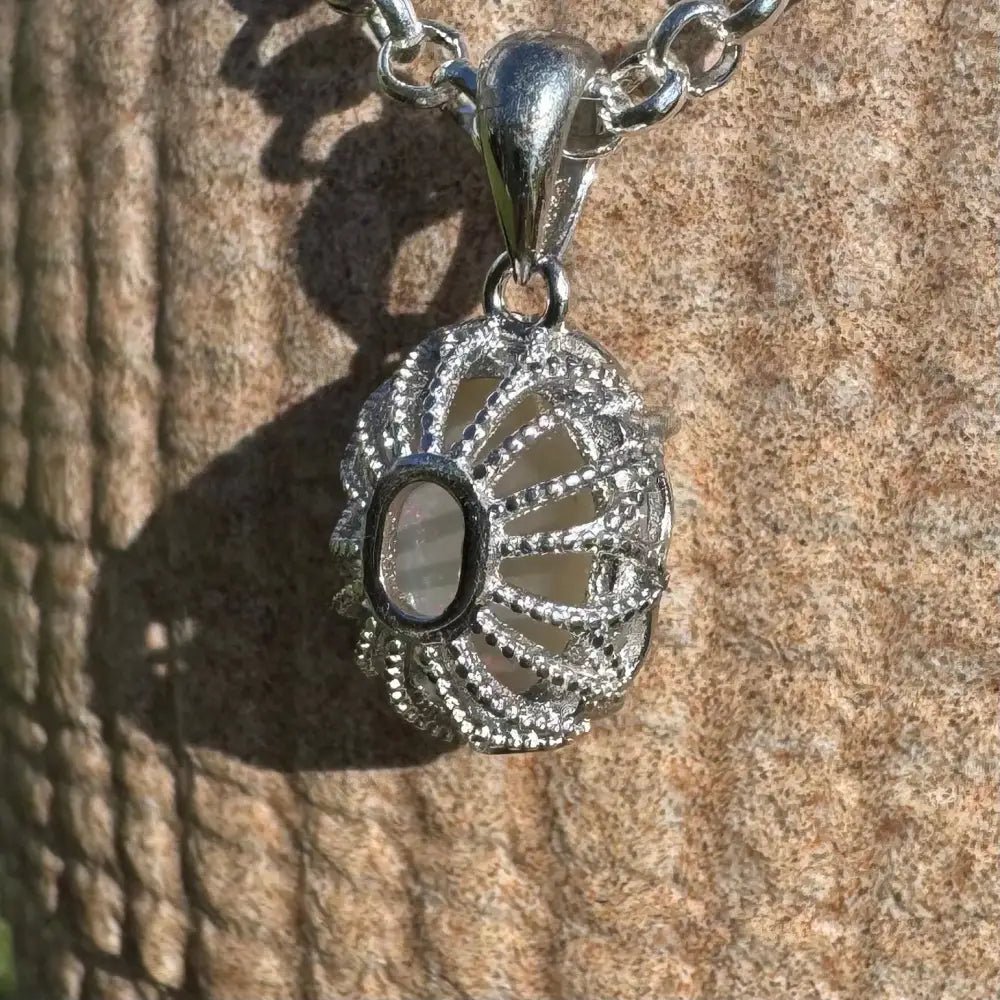 ‘Ember Mist' ~ Handcrafted 1.4ct Solid Coober Pedy Opal 925 Sterling Silver Pendant Necklace