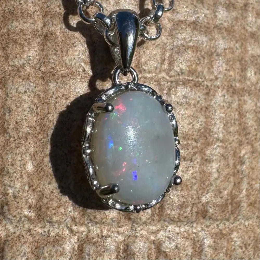 ‘Ember Mist' ~ Handcrafted 1.4ct Solid Coober Pedy Opal 925 Sterling Silver Pendant Necklace