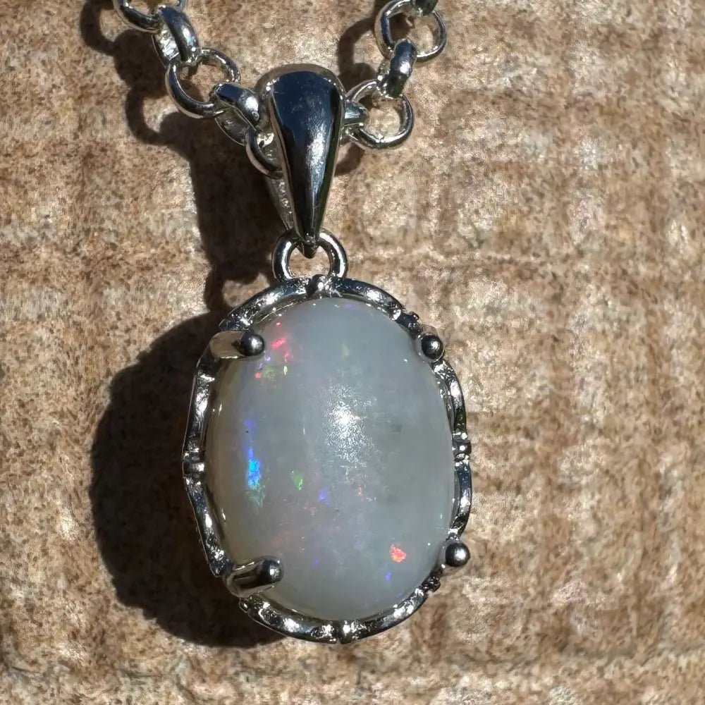 ‘Ember Mist' ~ Handcrafted 1.4ct Solid Coober Pedy Opal 925 Sterling Silver Pendant Necklace