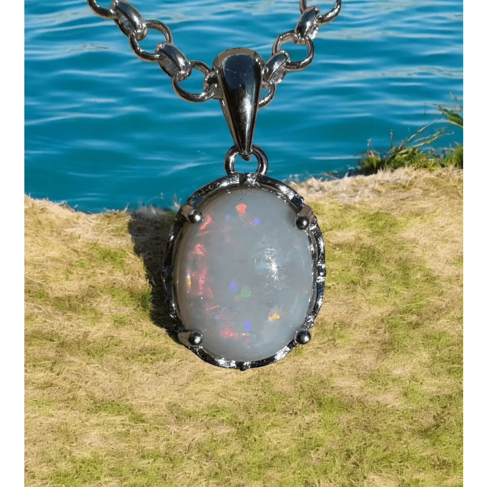 ‘Ember Mist' ~ Handcrafted 1.4ct Solid Coober Pedy Opal 925 Sterling Silver Pendant Necklace