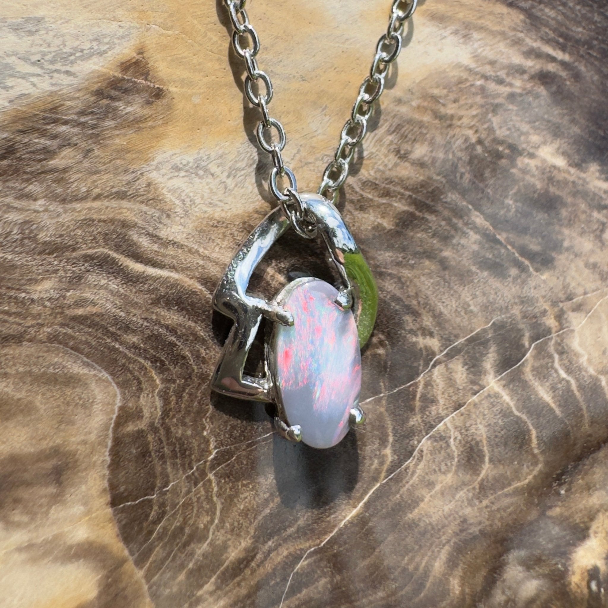 Ember Wing ~ 0.9ct Lightning Ridge Semi Black Opal 925 Silver Pendant