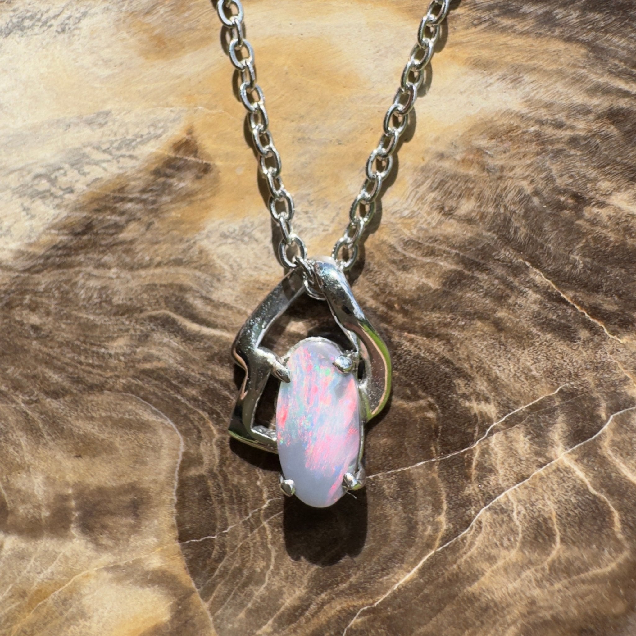 Ember Wing ~ 0.9ct Lightning Ridge Semi Black Opal 925 Silver Pendant