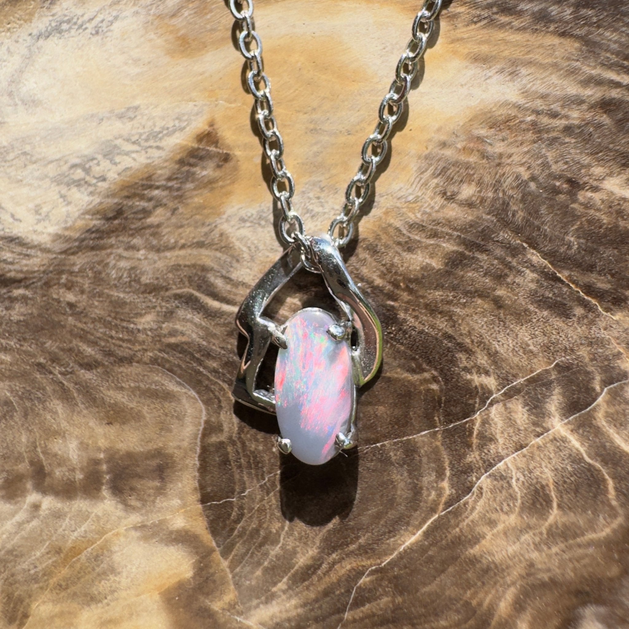 Ember Wing ~ 0.9ct Lightning Ridge Semi Black Opal 925 Silver Pendant